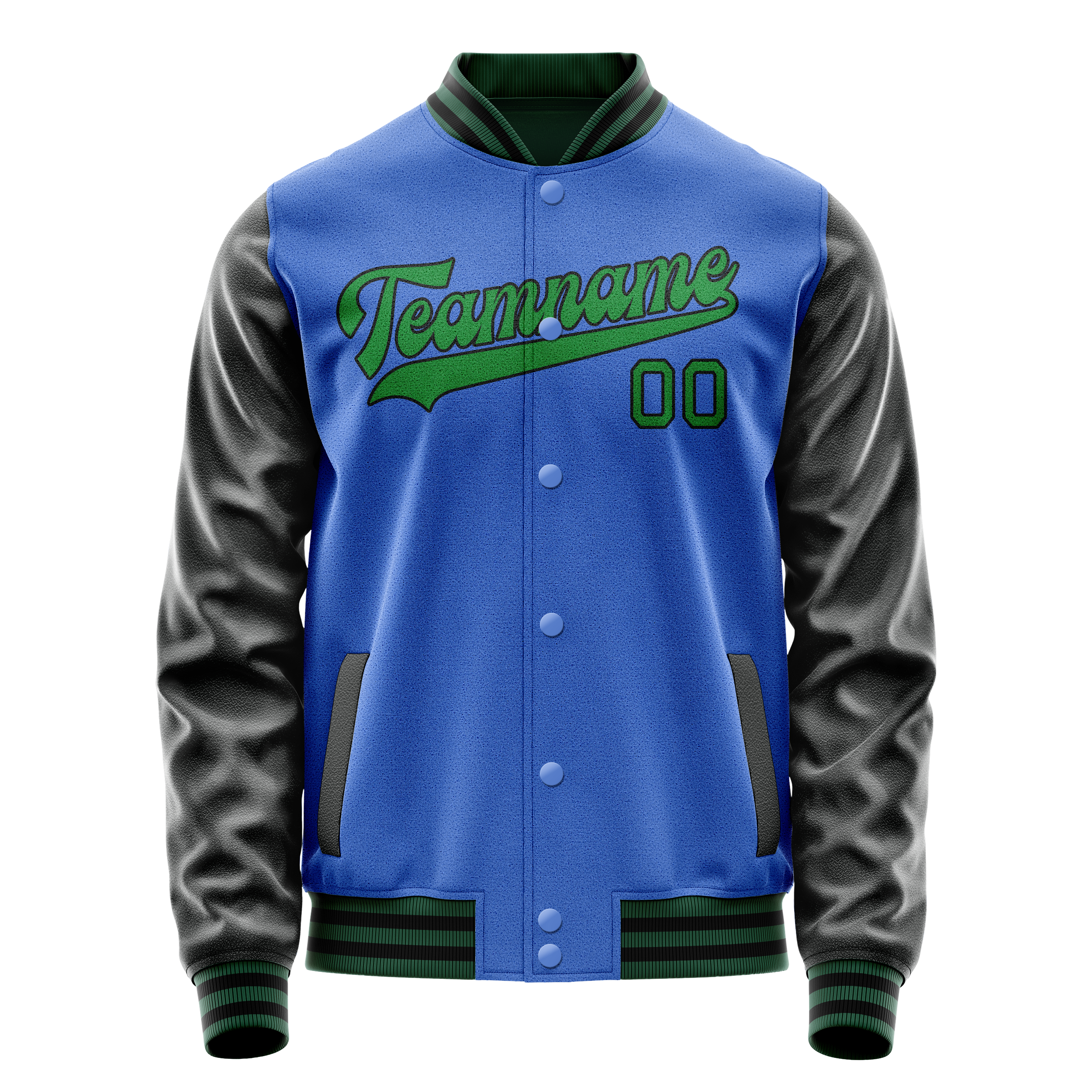 Custom Electric-Blue Neon-Green Solid Color Varsity Letterman Jacket JA02240617YH145