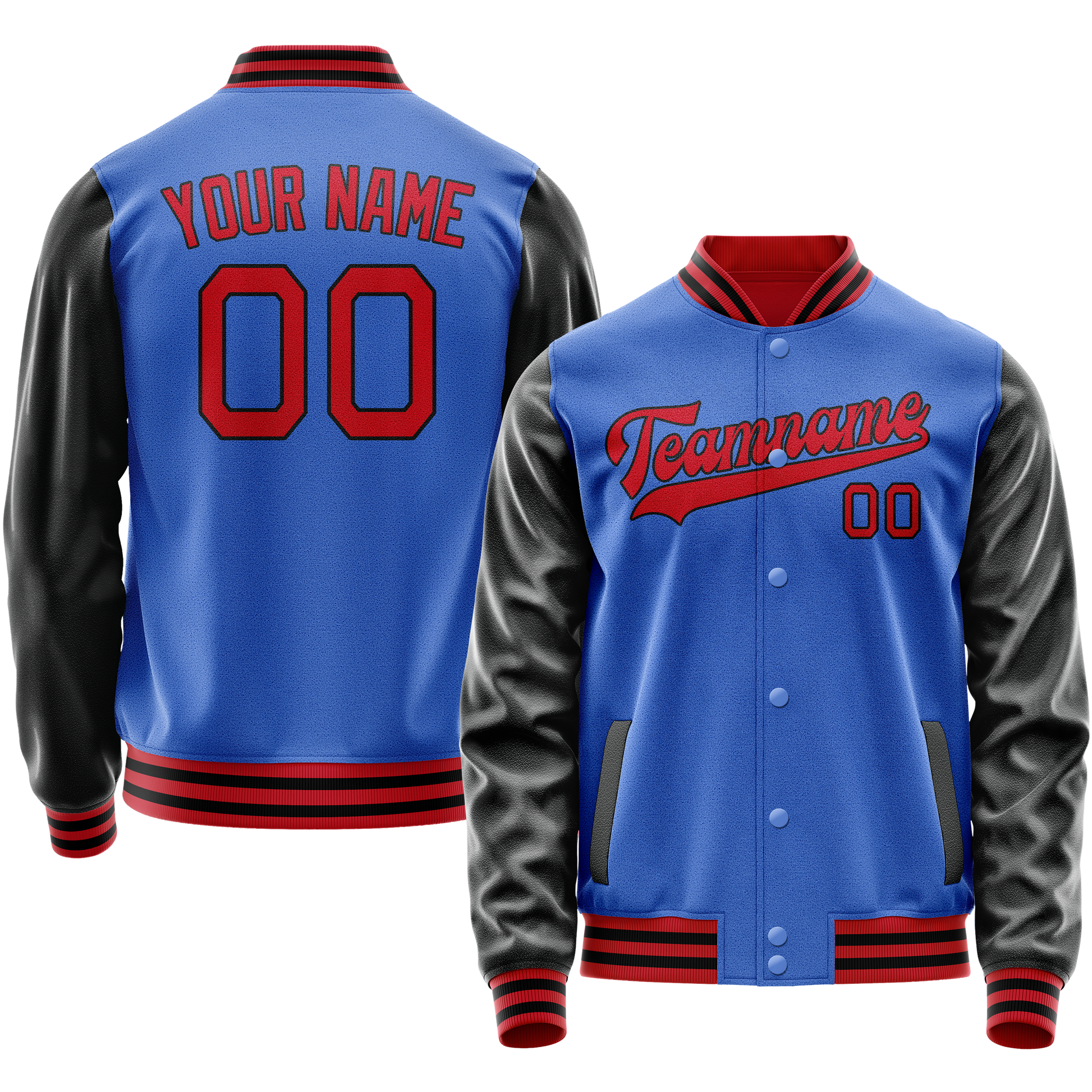 Custom Electric-Blue Black Solid Color Varsity Letterman Jacket JA02240617YH141
