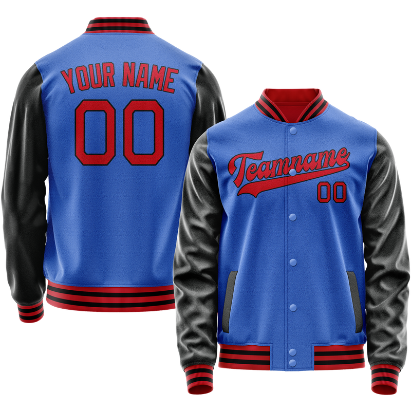 Custom Electric-Blue Black Solid Color Varsity Letterman Jacket JA02240617YH141
