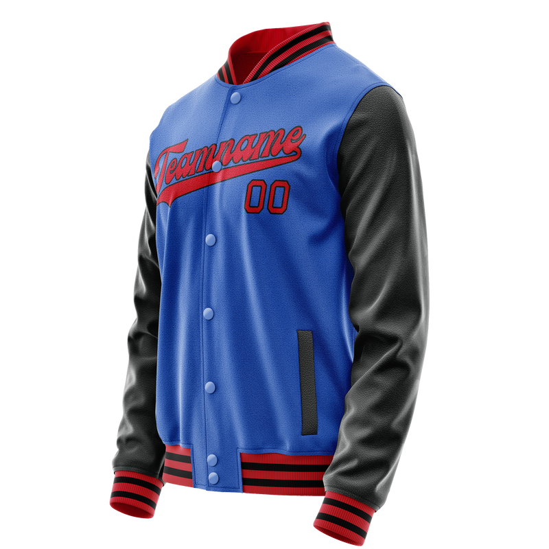 Custom Electric-Blue Black Solid Color Varsity Letterman Jacket JA02240617YH141