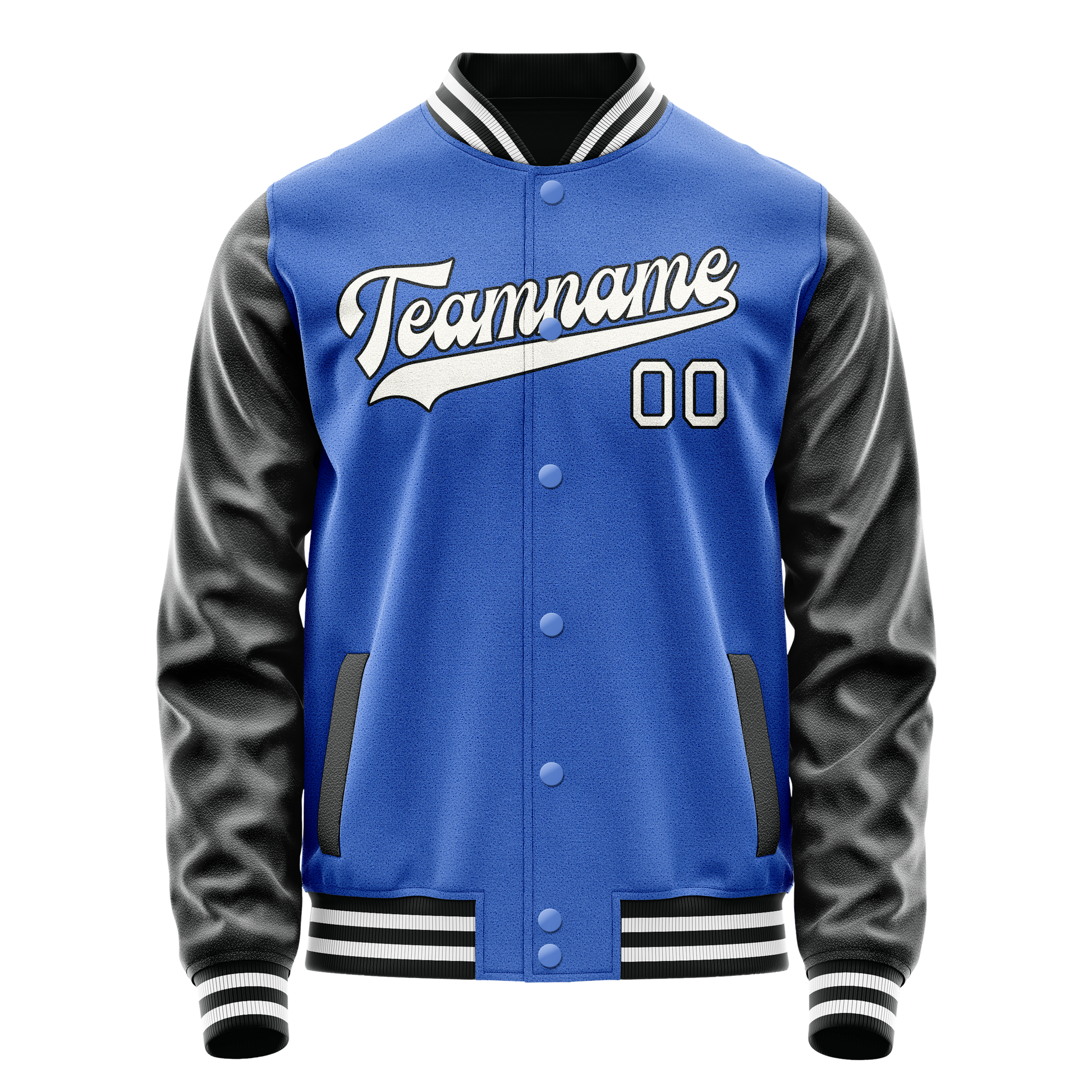 Custom Electric-Blue White Solid Color Varsity Letterman Jacket JA02240617YH144