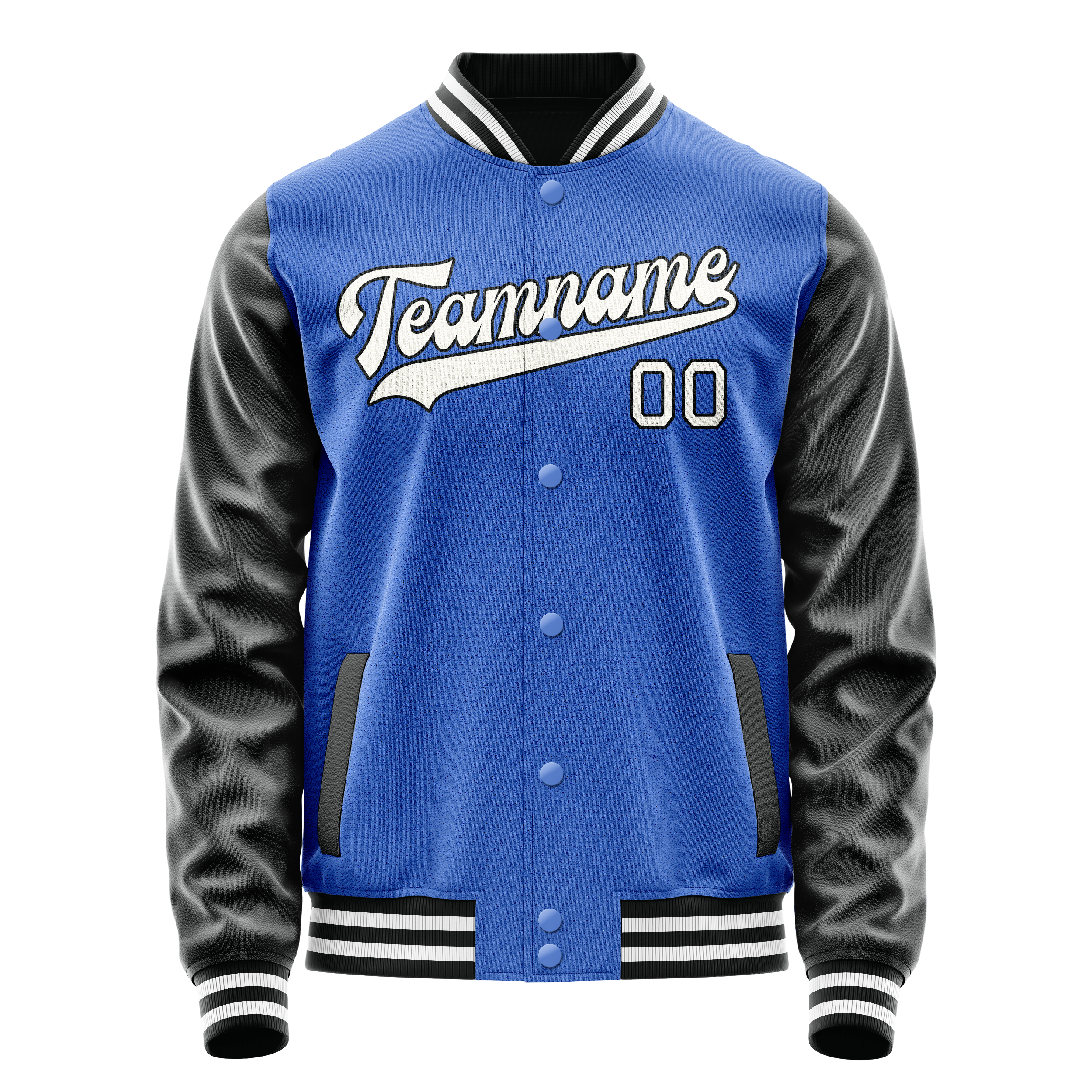 Custom Electric-Blue White Solid Color Varsity Letterman Jacket JA02240617YH144
