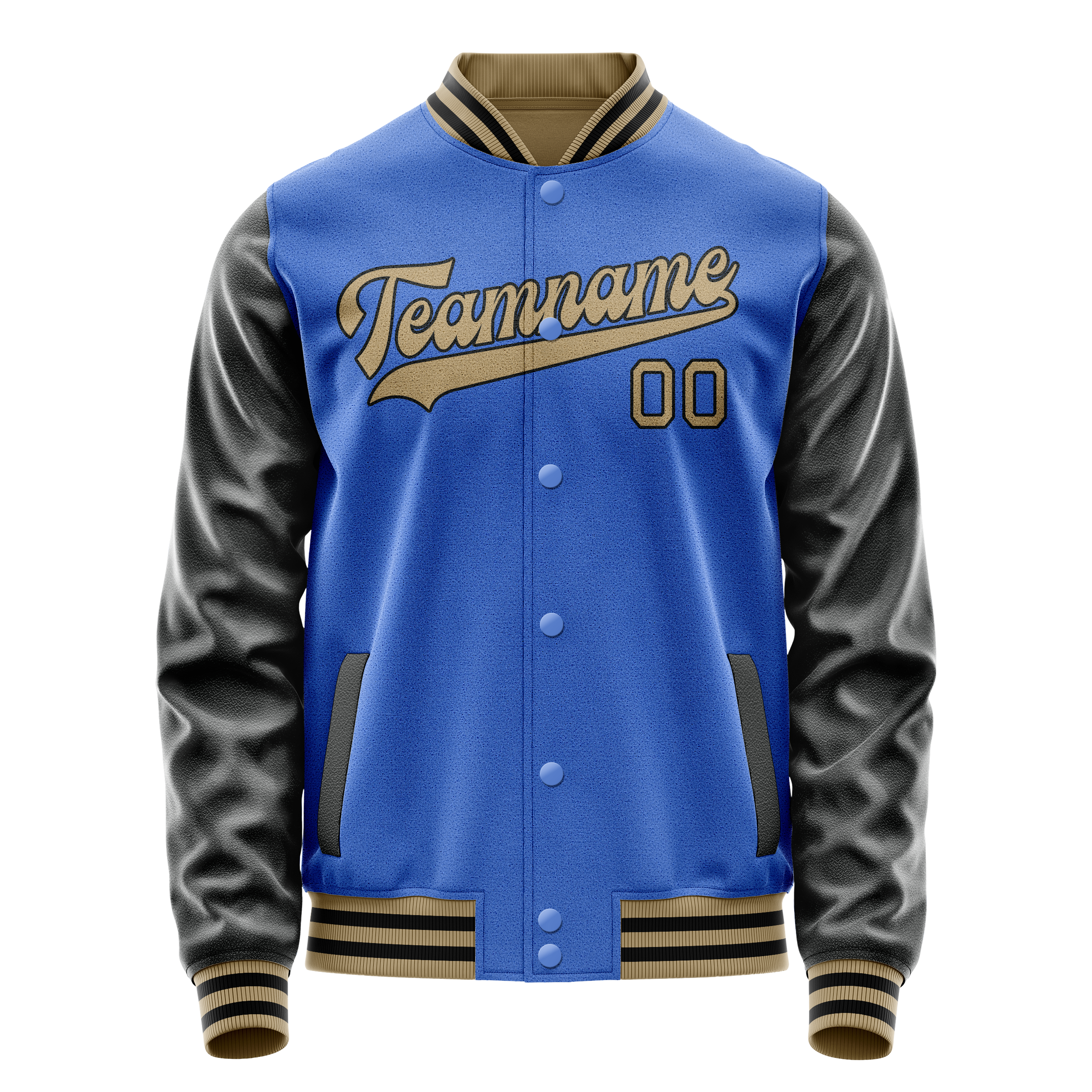 Custom Electric-Blue Black Solid Color Varsity Letterman Jacket JA02240617YH139