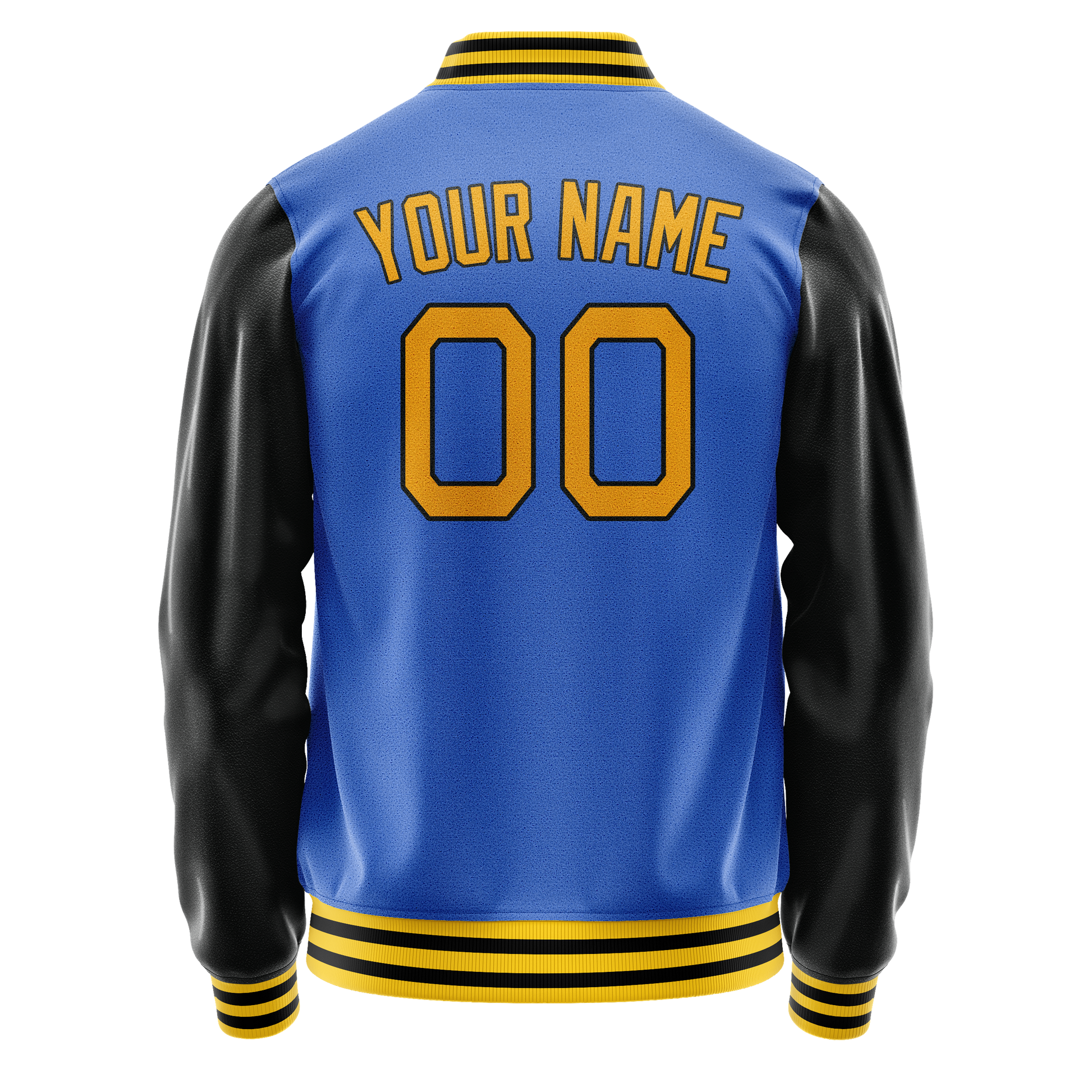 Custom Electric-Blue Black Solid Color Varsity Letterman Jacket JA02240617YH138