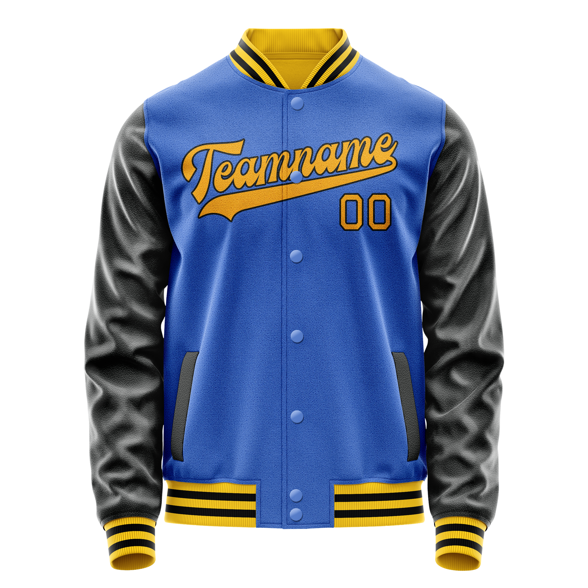 Custom Electric-Blue Black Solid Color Varsity Letterman Jacket JA02240617YH138