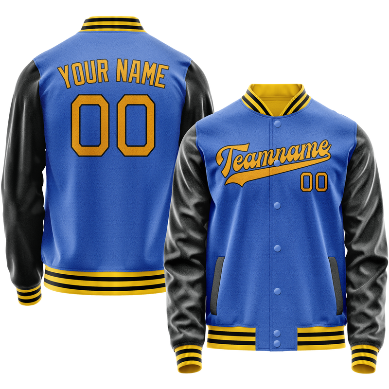 Custom Electric-Blue Black Solid Color Varsity Letterman Jacket JA02240617YH138