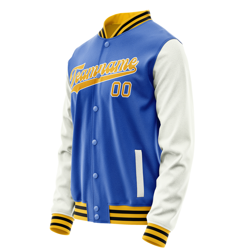 Custom Electric-Blue White Solid Color Varsity Letterman Jacket JA02240617YH118