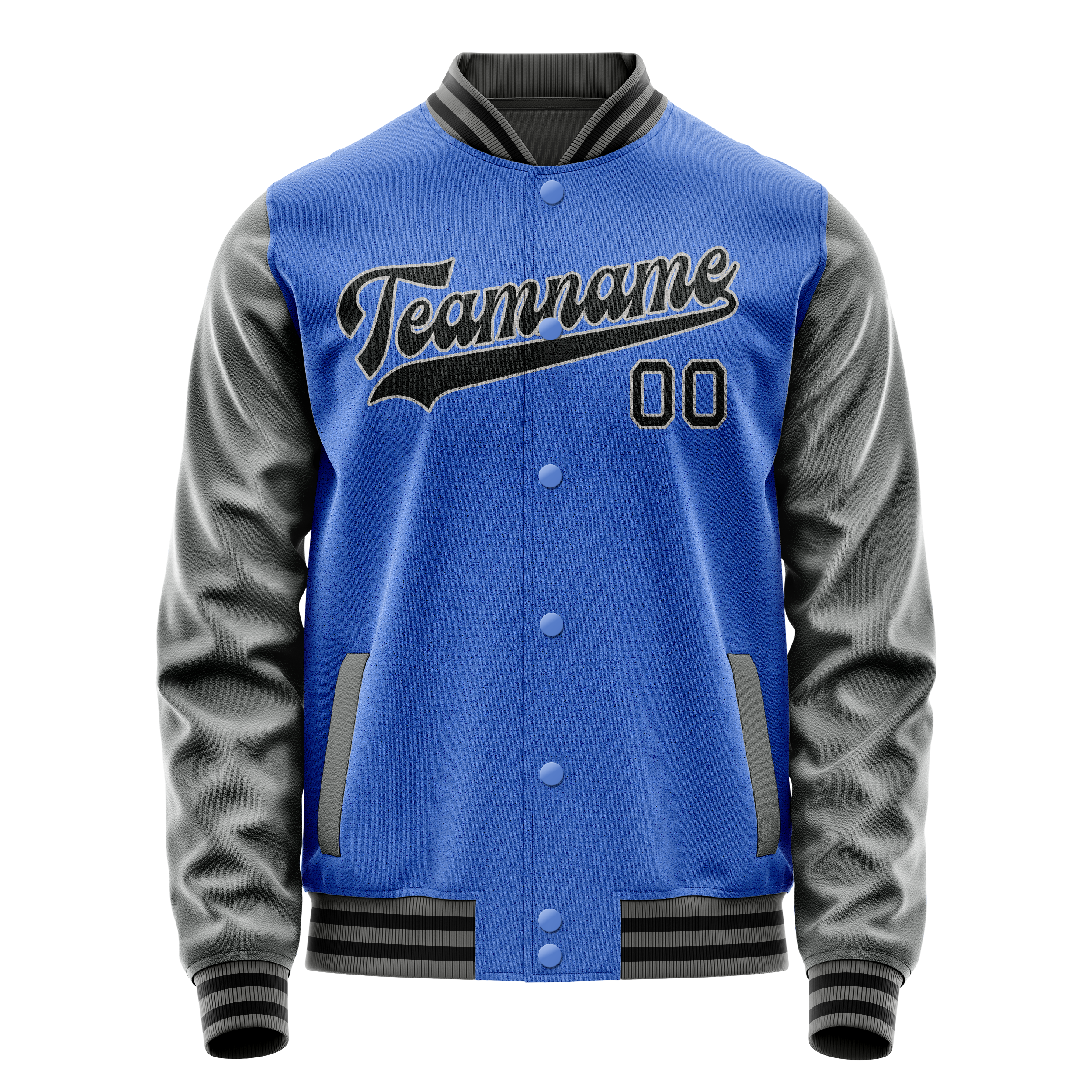 Custom Electric-Blue Gray Solid Color Varsity Letterman Jacket JA02240617YH132