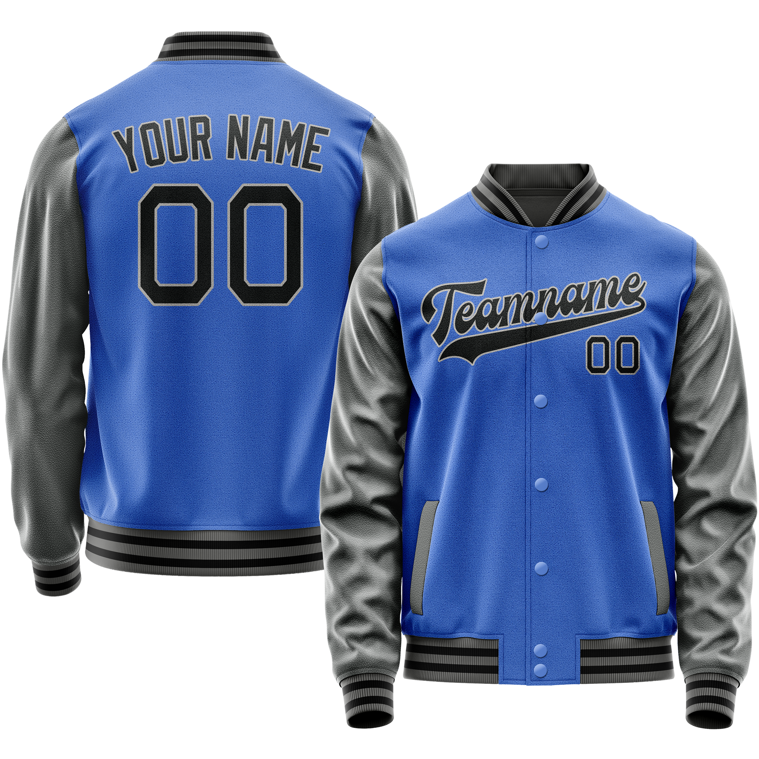 Custom Electric-Blue Gray Solid Color Varsity Letterman Jacket JA02240617YH132