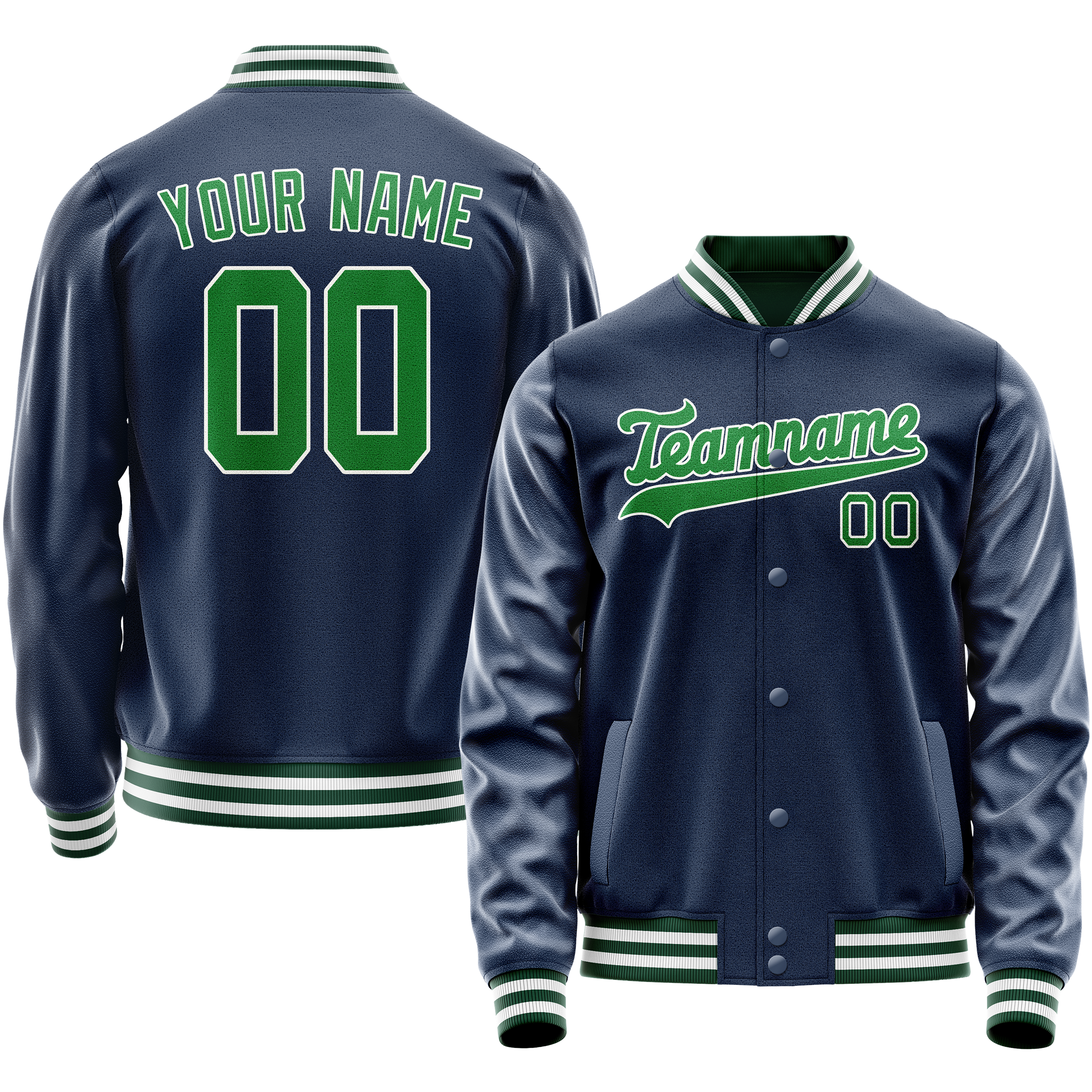 Custom Royal Neon-Green Solid Color Varsity Letterman Jacket JA02240617XF553