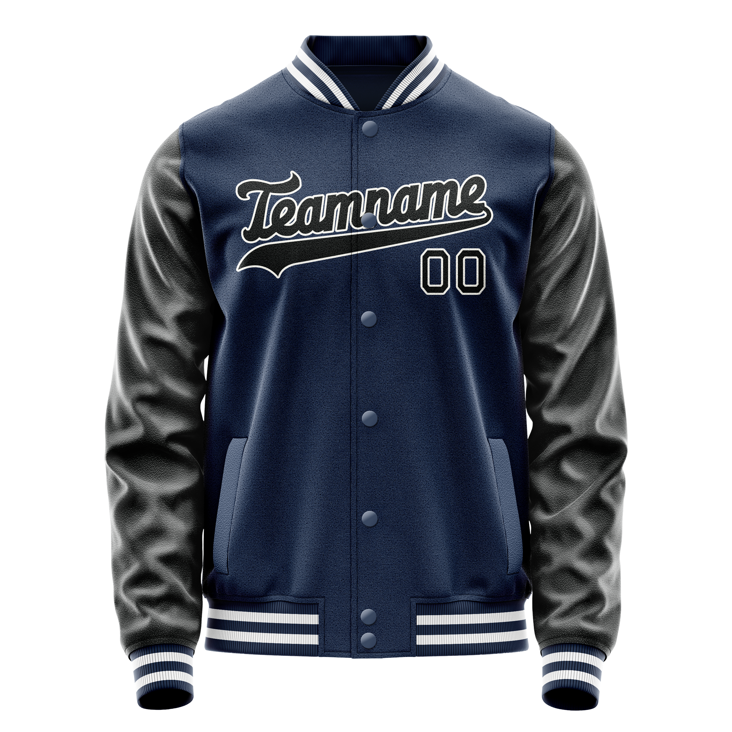 Custom Royal Black Solid Color Varsity Letterman Jacket JA02240617XF550