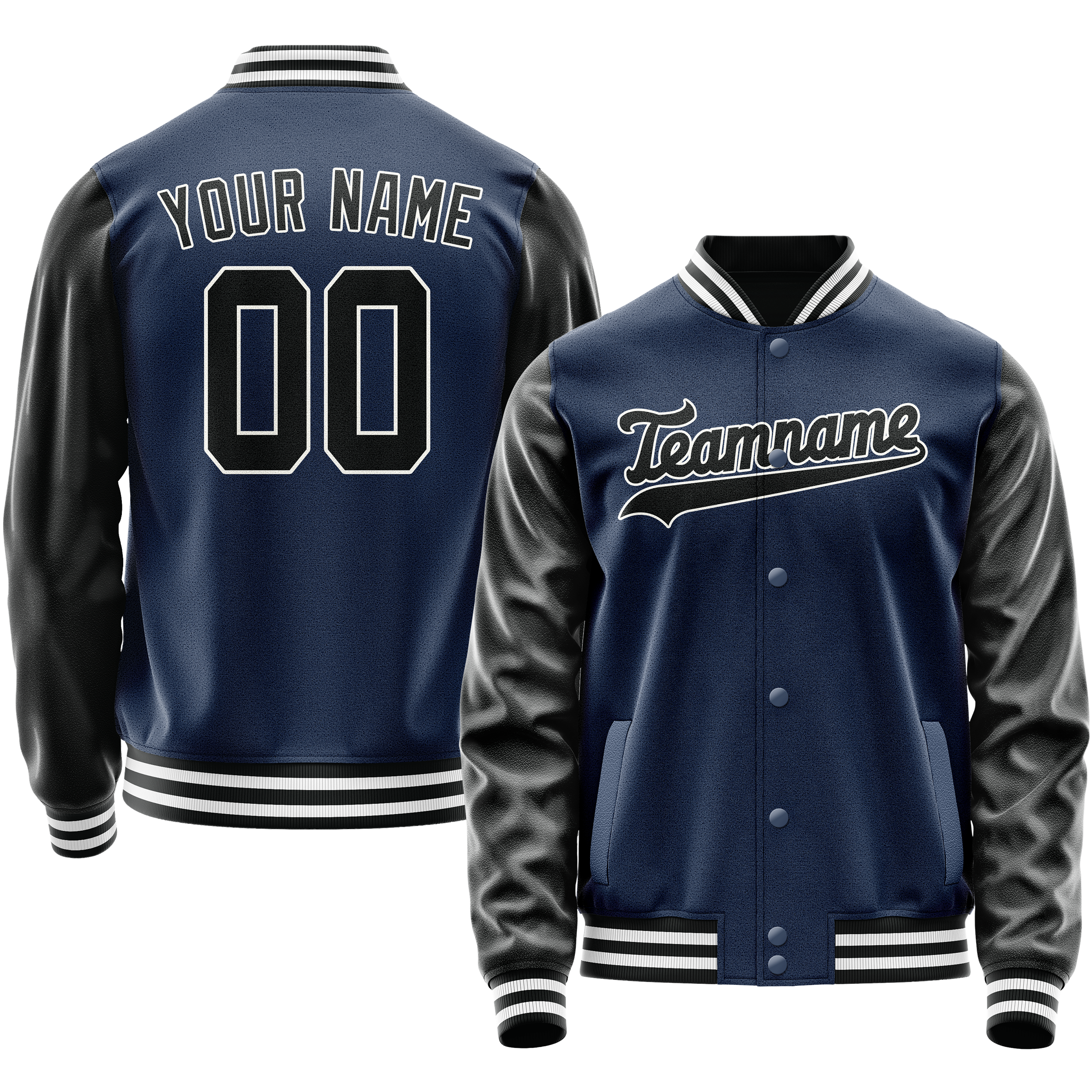 Custom Royal Black Solid Color Varsity Letterman Jacket JA02240617XF564
