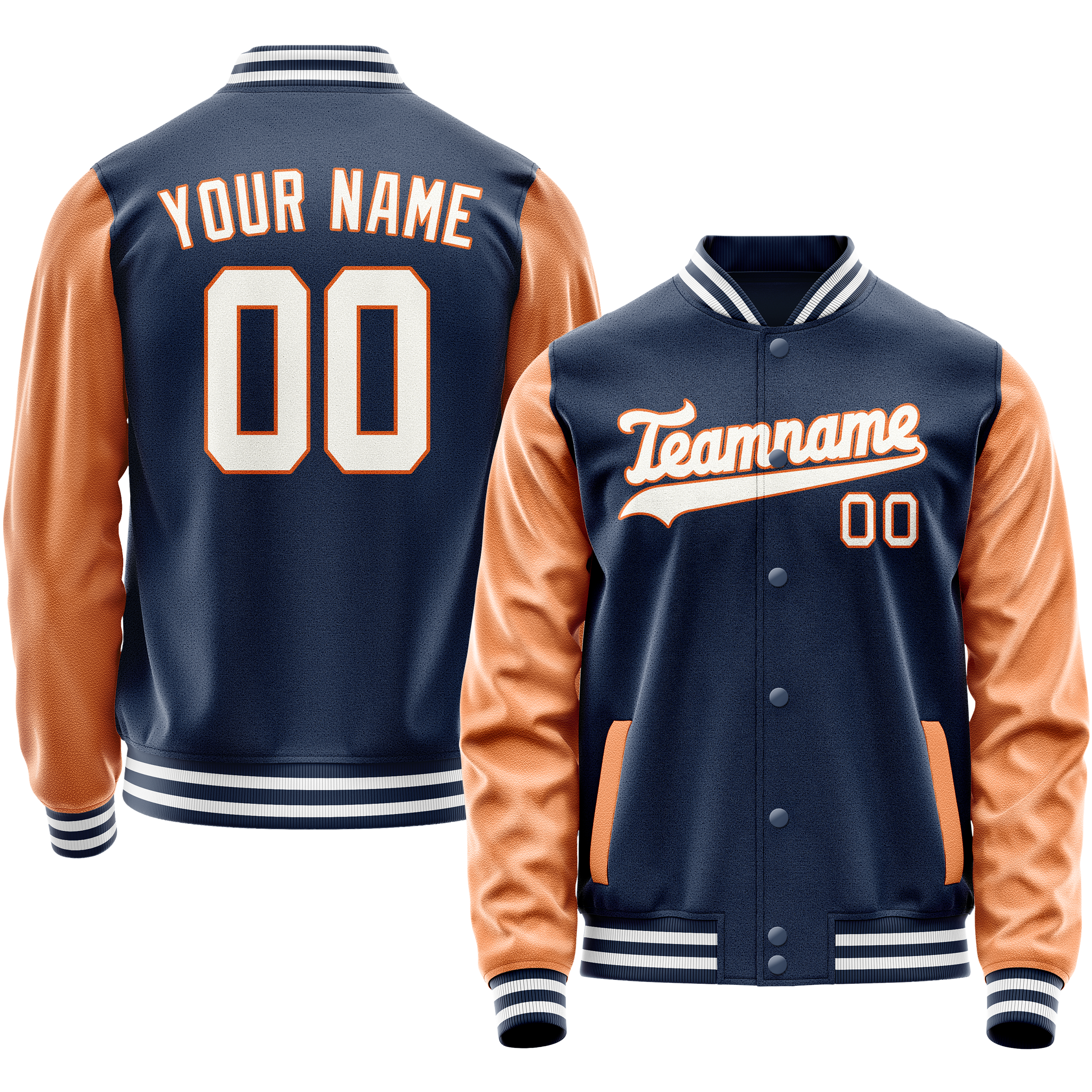 Custom Royal Texas-Orange Solid Color Varsity Letterman Jacket JA02240617XF558