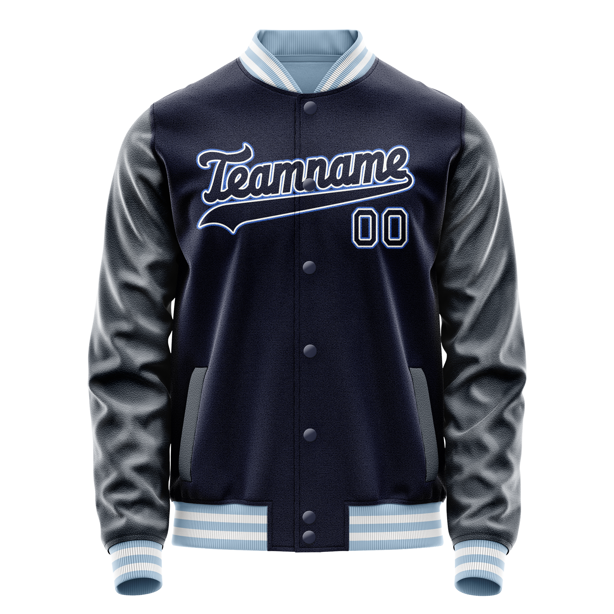 Custom Navy White Solid Color Varsity Letterman Jacket JA02240617KZ279