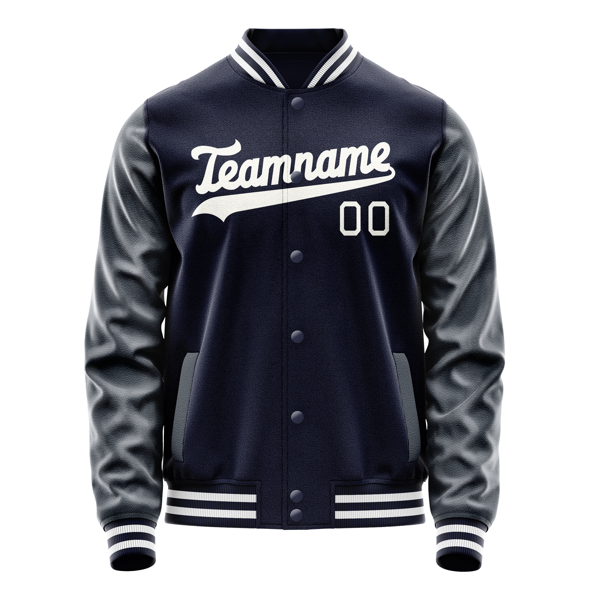 Custom Navy White Solid Color Varsity Letterman Jacket JA02240617KZ291