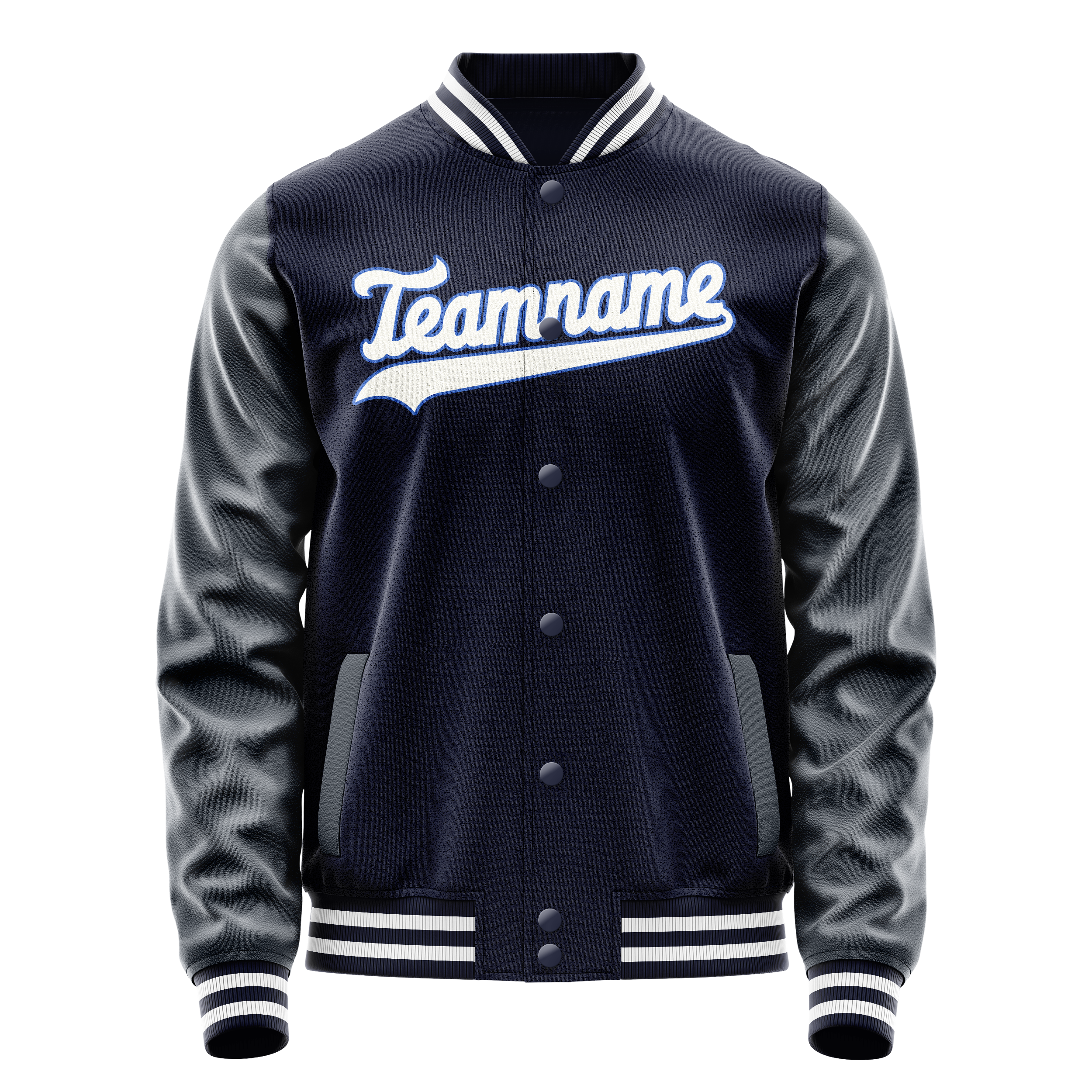 Custom Navy White Solid Color Varsity Letterman Jacket JA02240617KZ269
