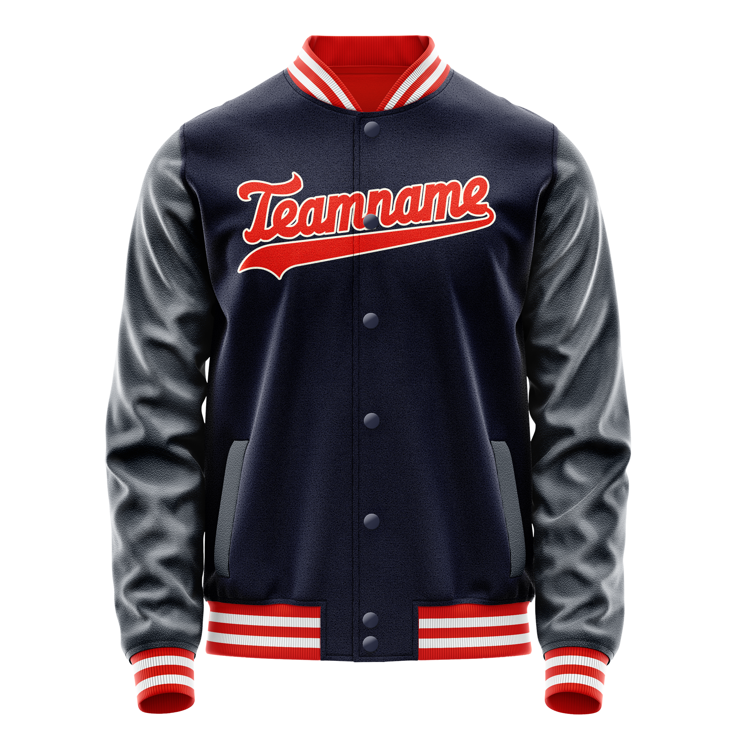 Custom Navy Orange Solid Color Varsity Letterman Jacket JA02240617KZ268