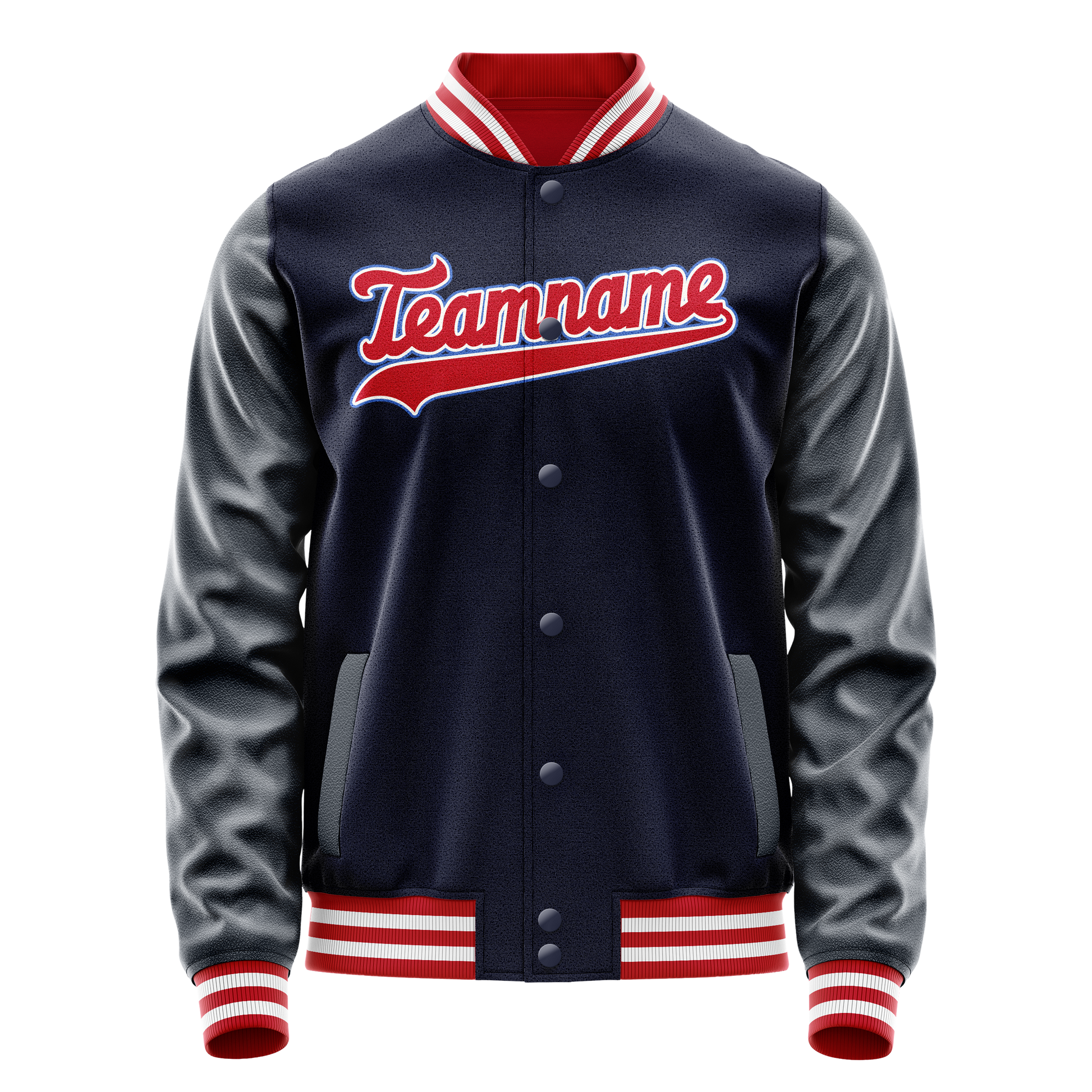 Custom Navy Red Solid Color Varsity Letterman Jacket JA02240617KZ280