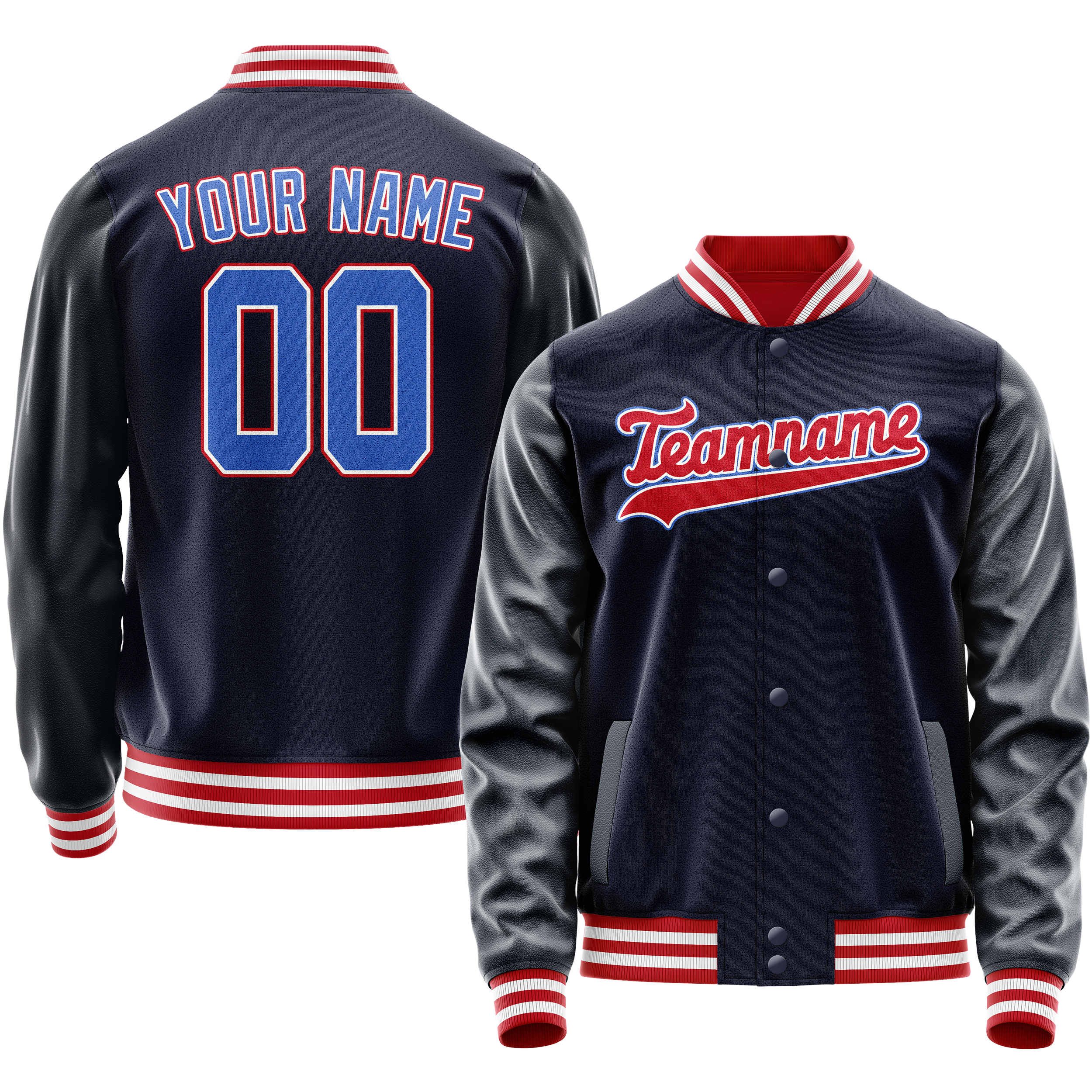 Custom Navy Red Solid Color Varsity Letterman Jacket JA02240617KZ280