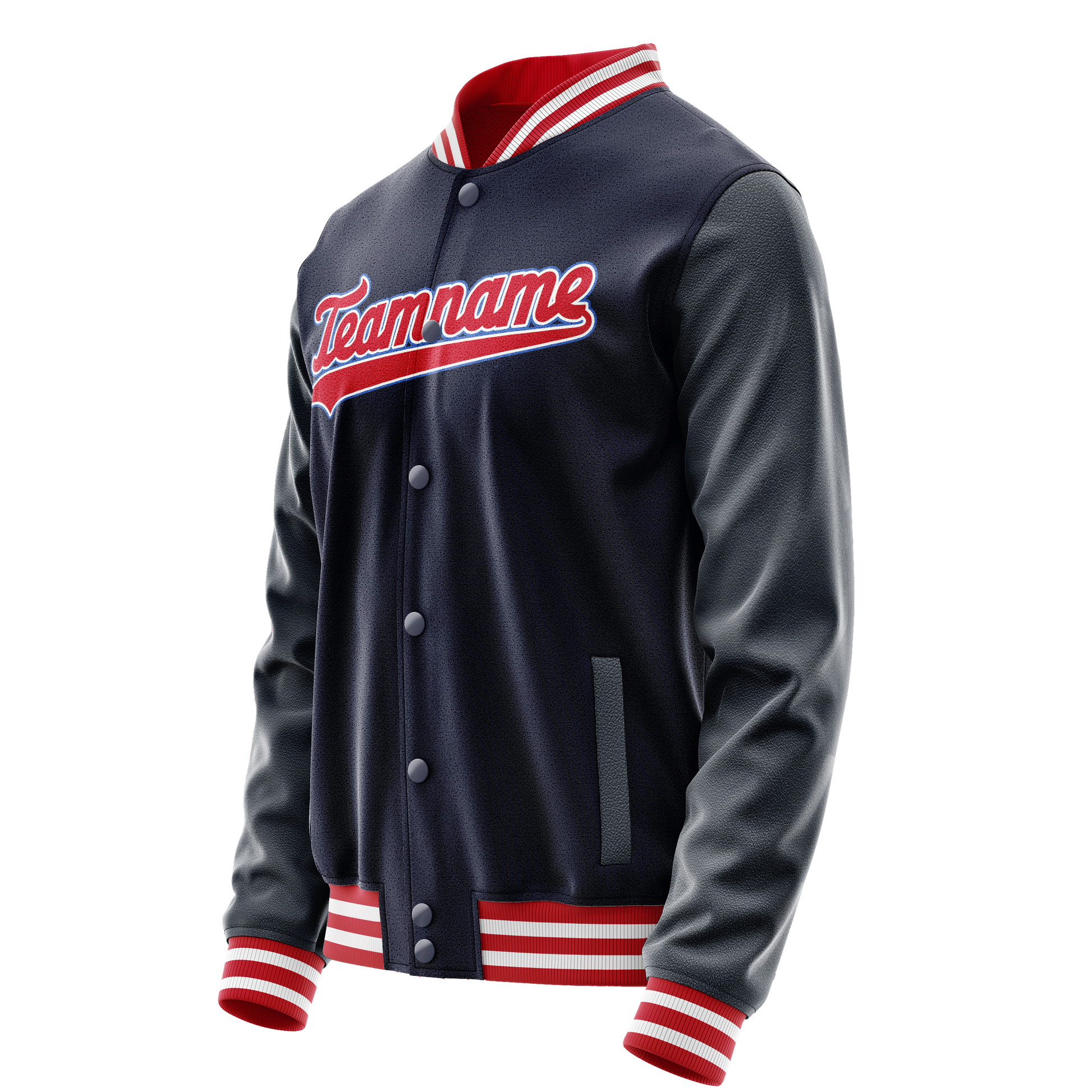 Custom Navy Red Solid Color Varsity Letterman Jacket JA02240617KZ280