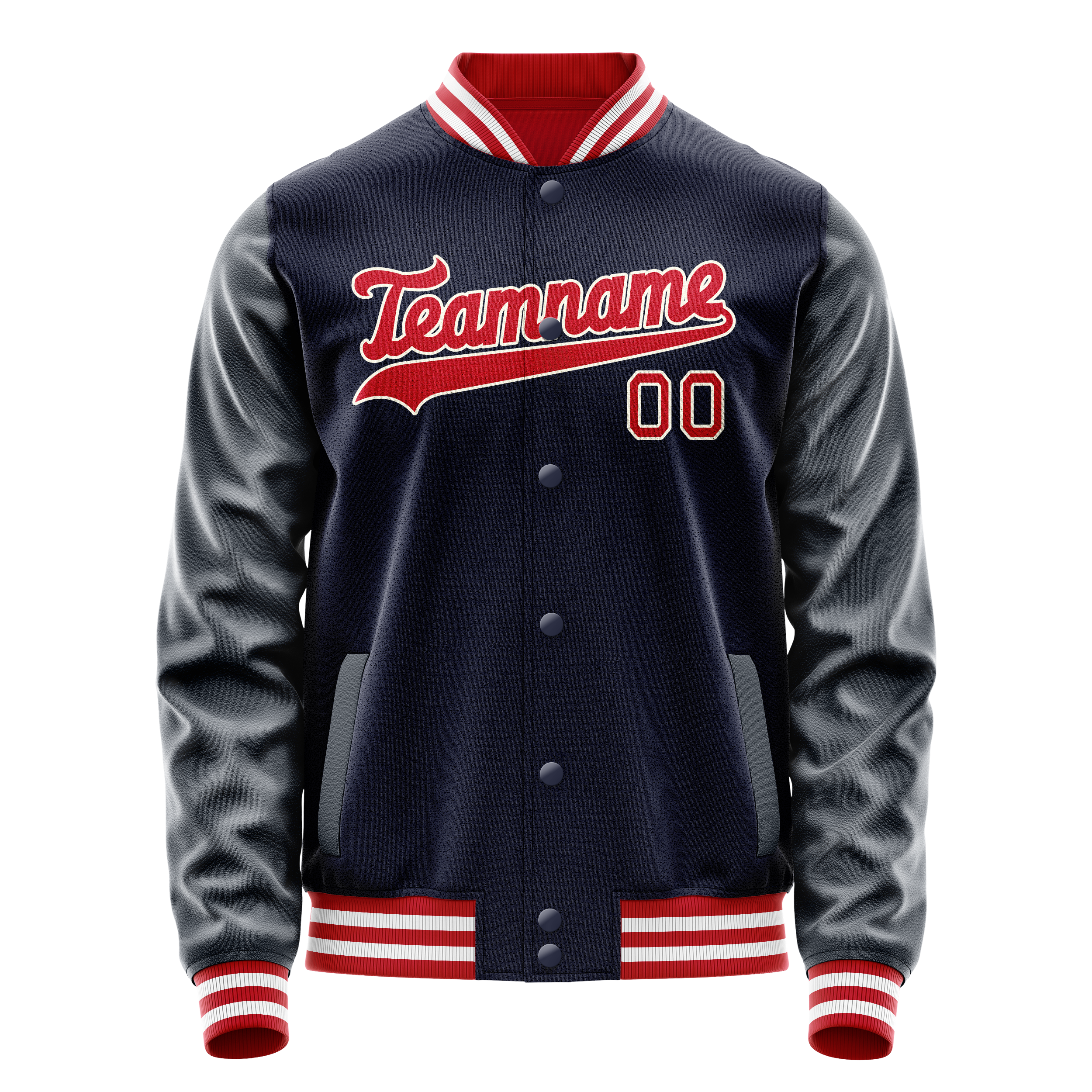 Custom Navy Red Solid Color Varsity Letterman Jacket JA02240617KZ282