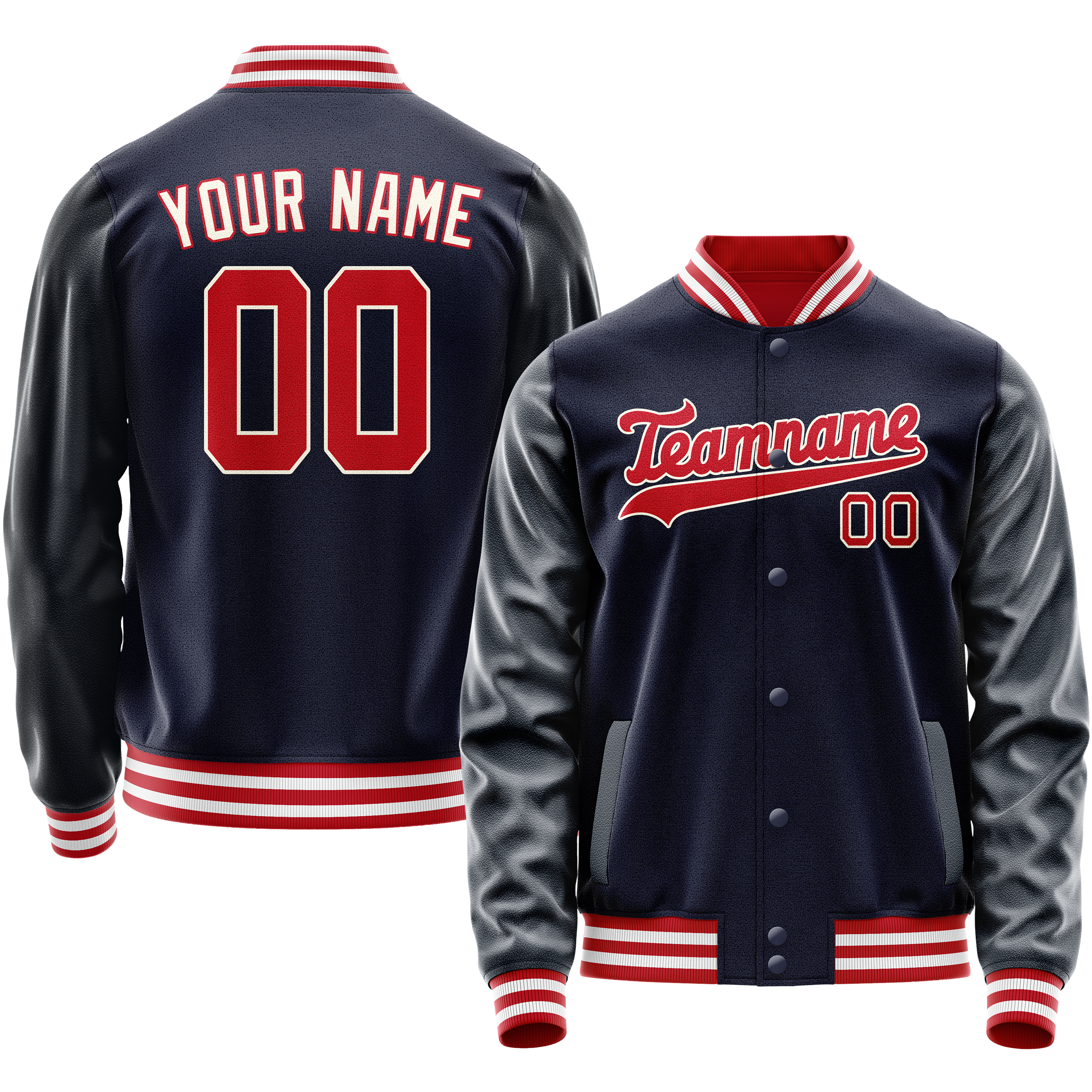 Custom Navy Red Solid Color Varsity Letterman Jacket JA02240617KZ282