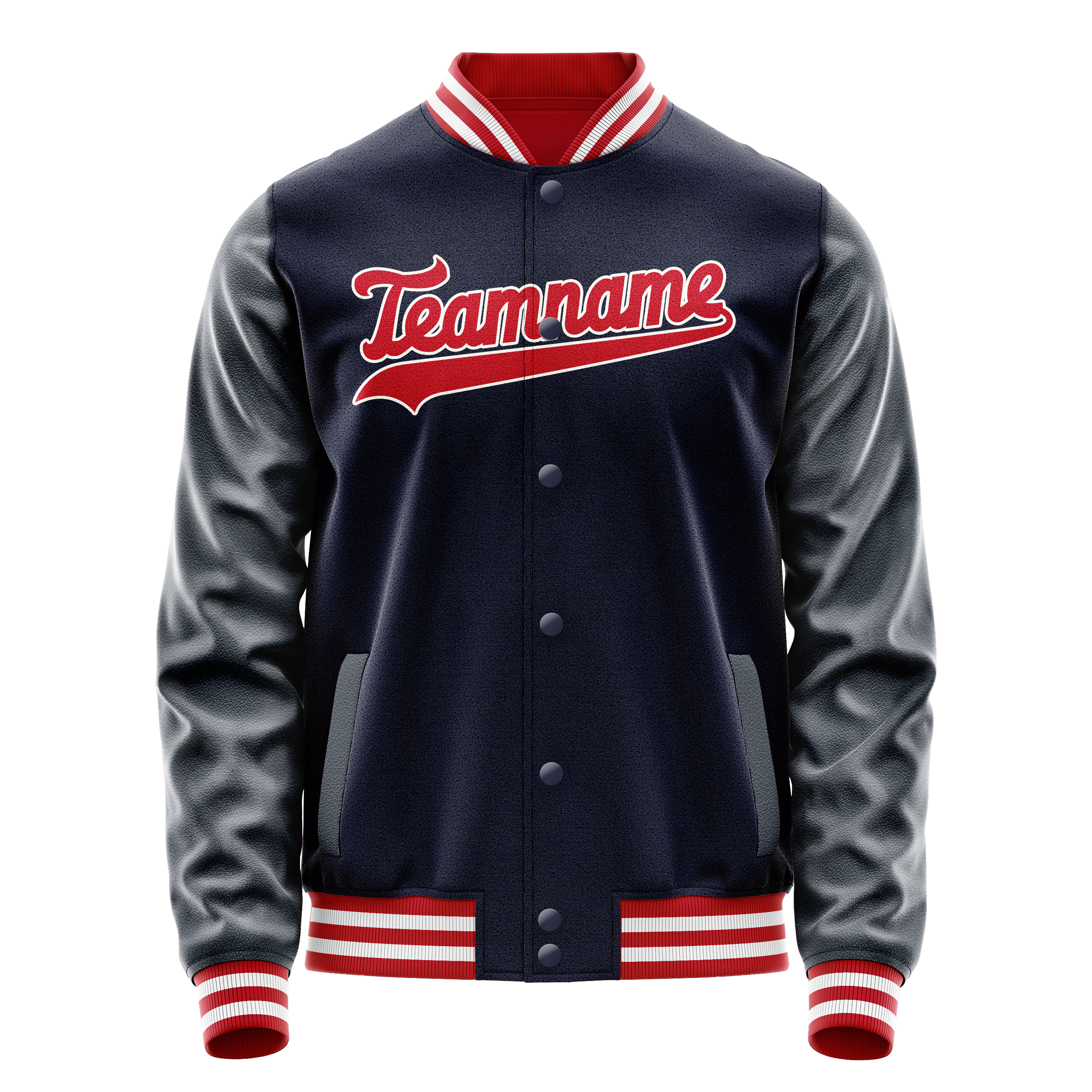 Custom Navy Red Solid Color Varsity Letterman Jacket JA02240617KZ295