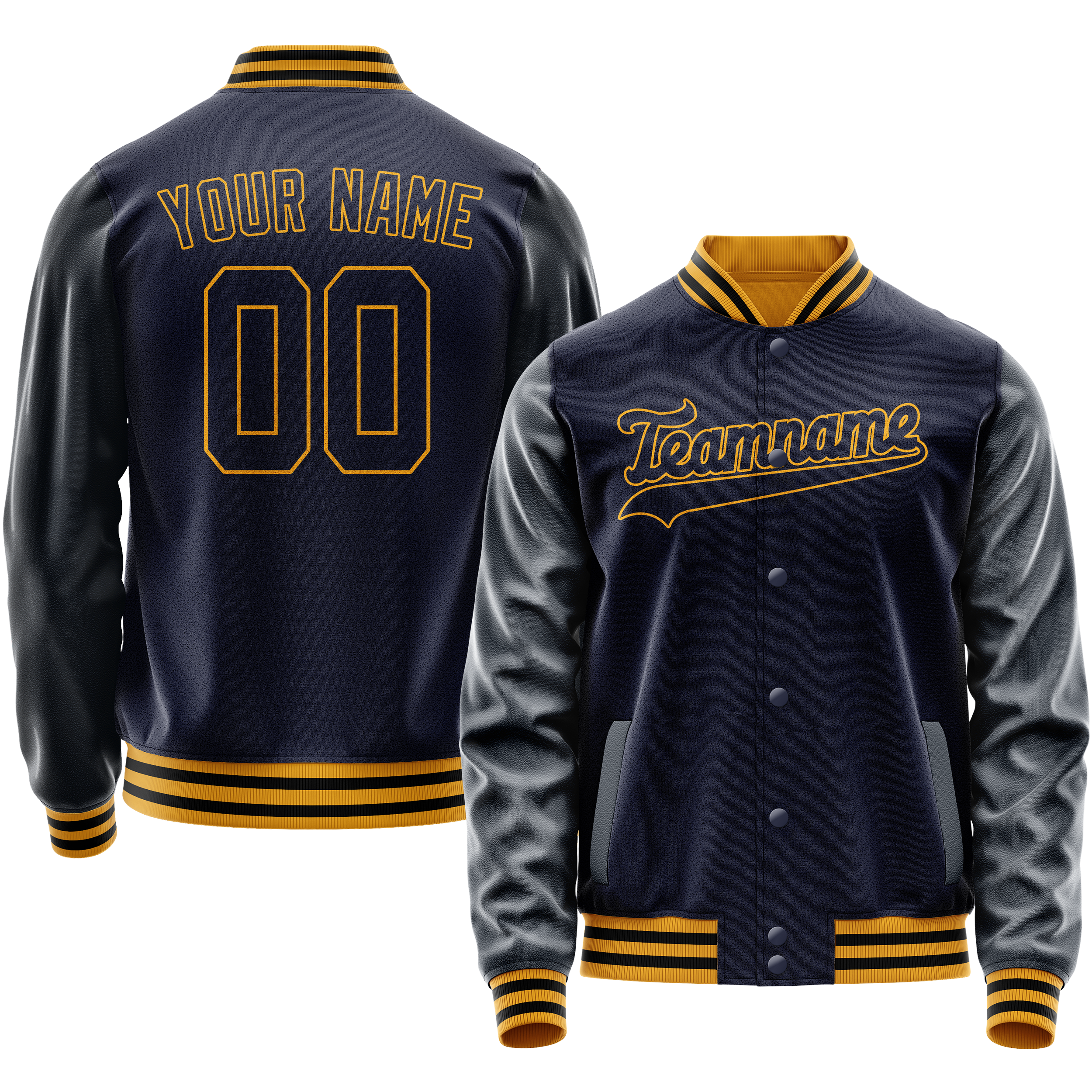 Custom Navy Old-Gold Solid Color Varsity Letterman Jacket JA02240617KZ292