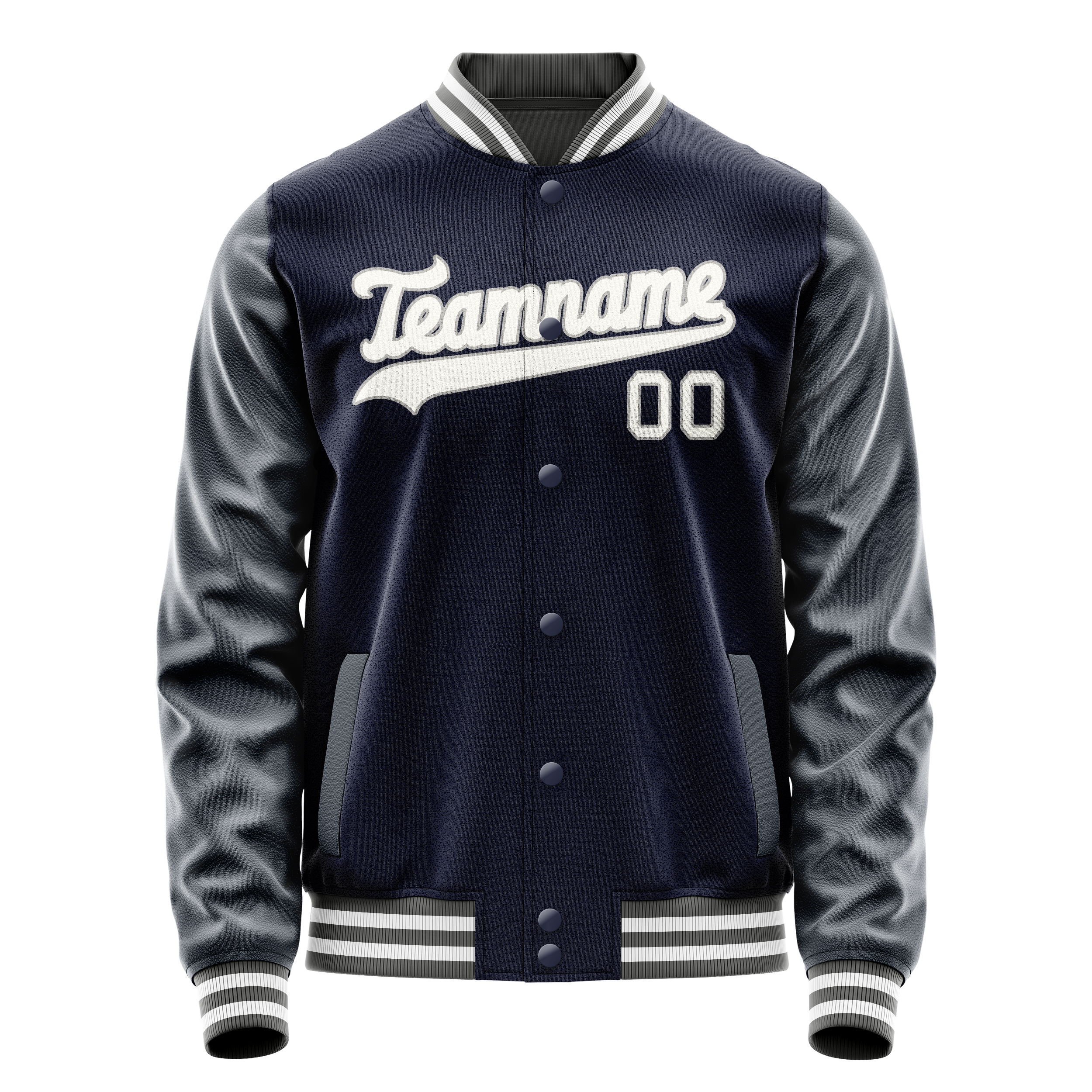 Custom Navy White Solid Color Varsity Letterman Jacket JA02240617KZ271