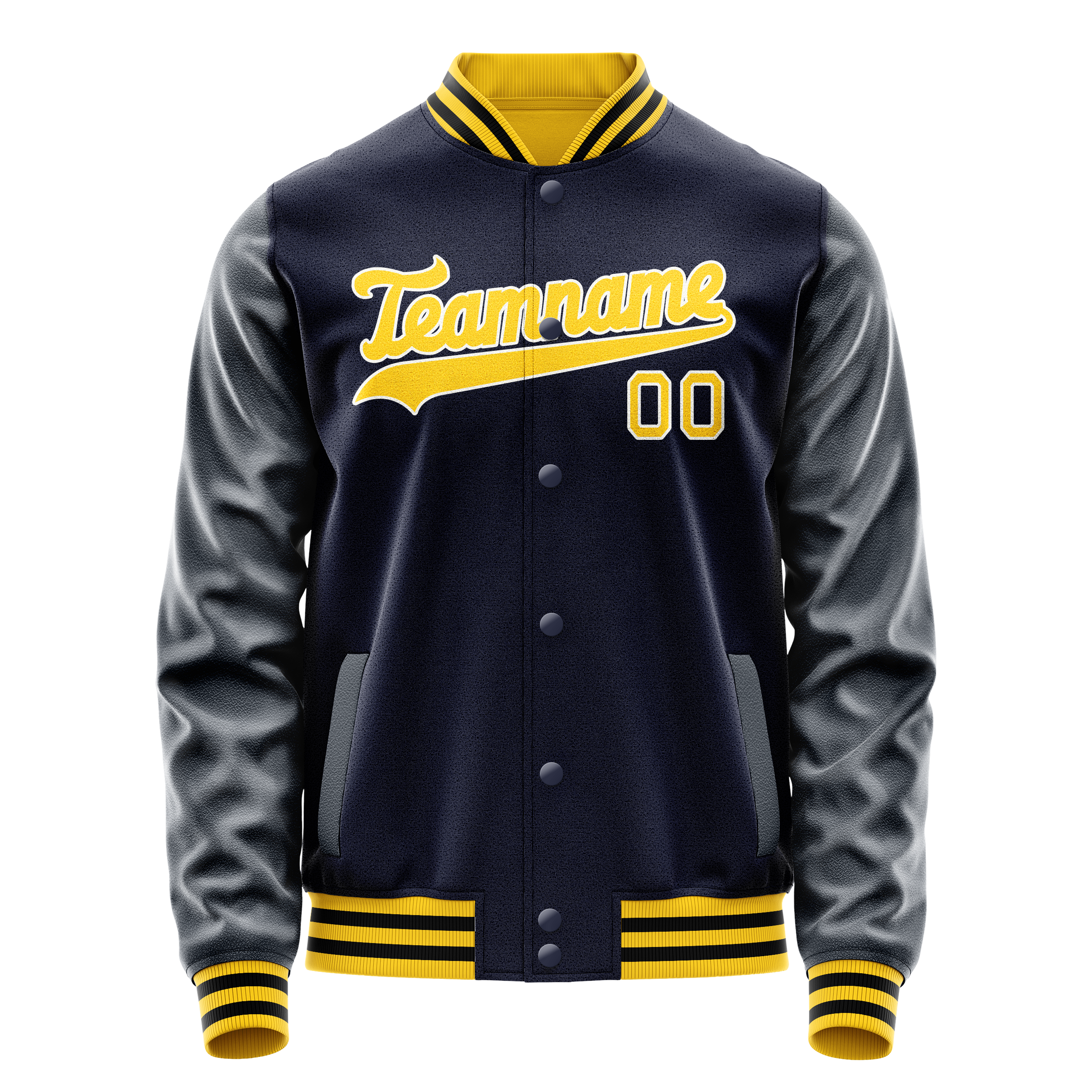 Custom Navy Gold Solid Color Varsity Letterman Jacket JA02240617KZ270