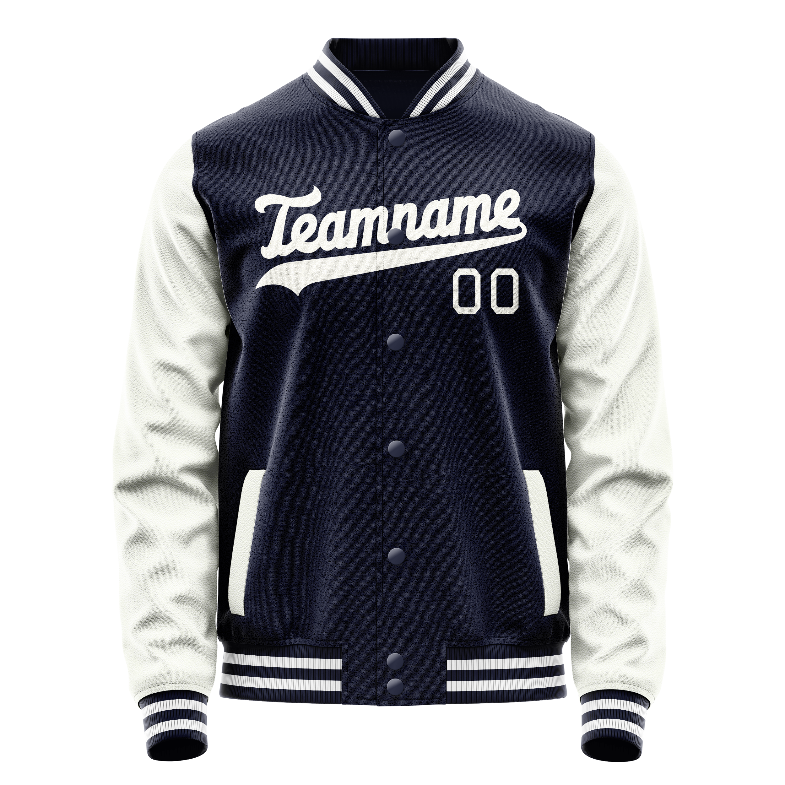 Custom Navy White Solid Color Varsity Letterman Jacket JA02240617KZ266