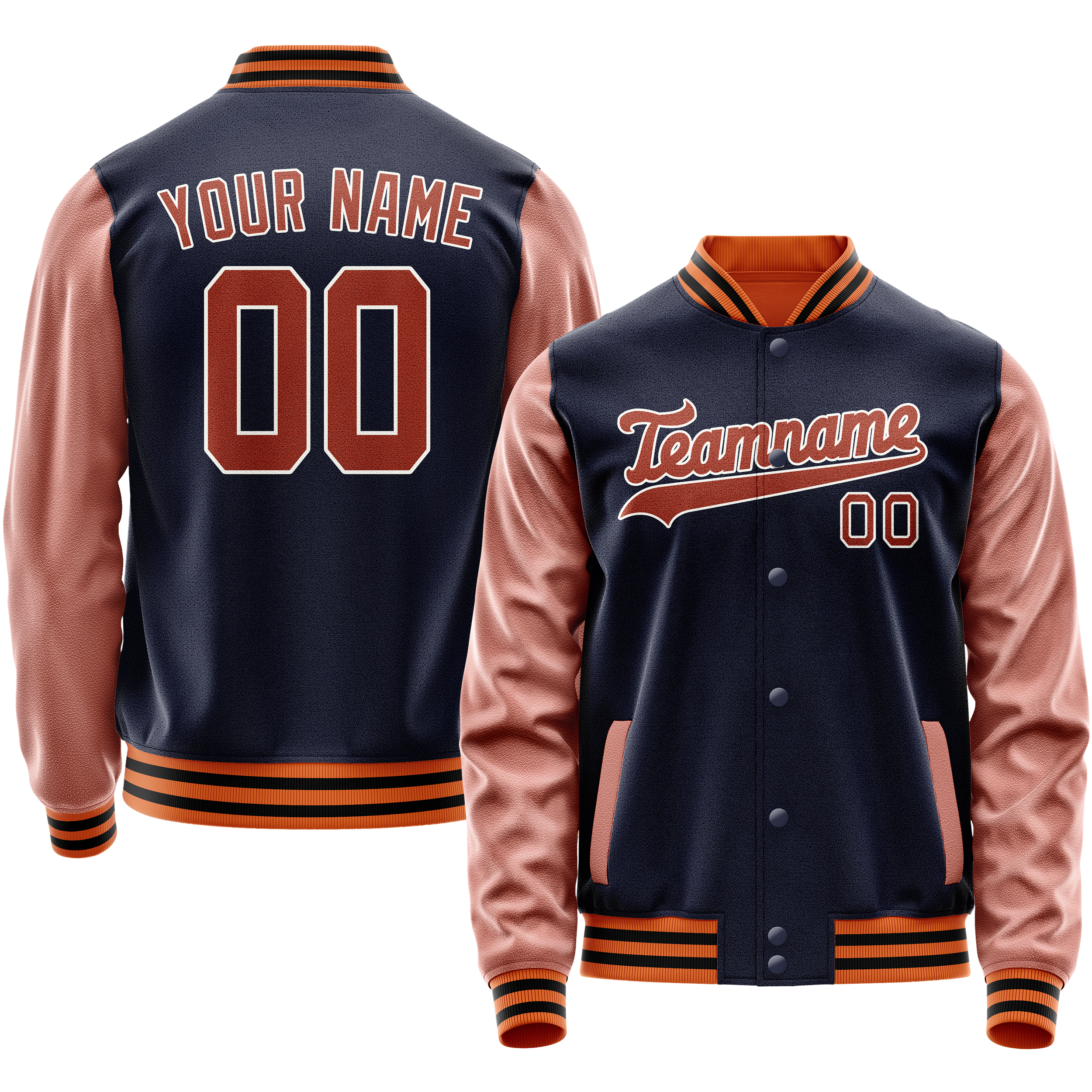 Custom Navy Brown Solid Color Varsity Letterman Jacket JA02240617KZ275