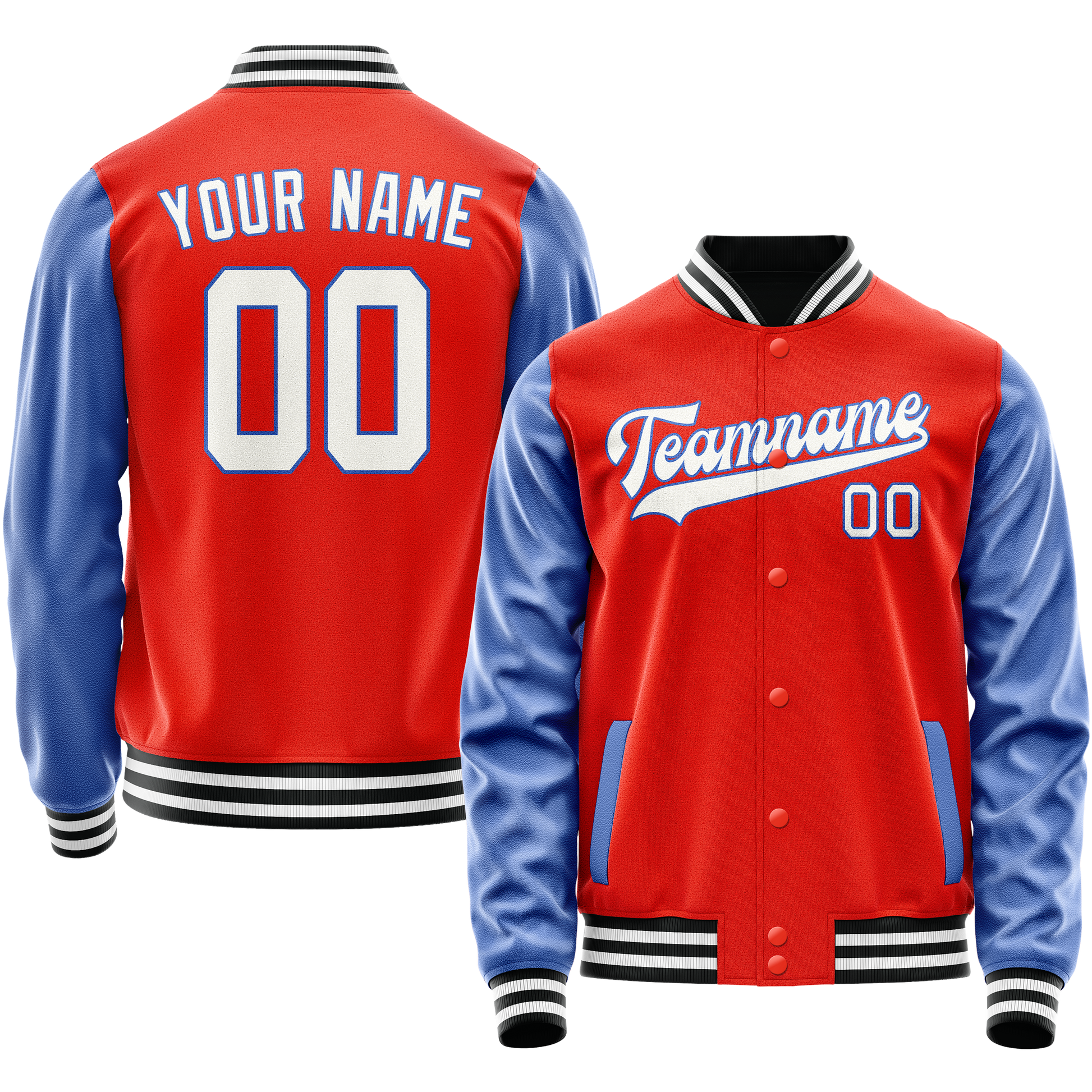 Custom Orange Royal Solid Color Varsity Letterman Jacket JA02240617XE337
