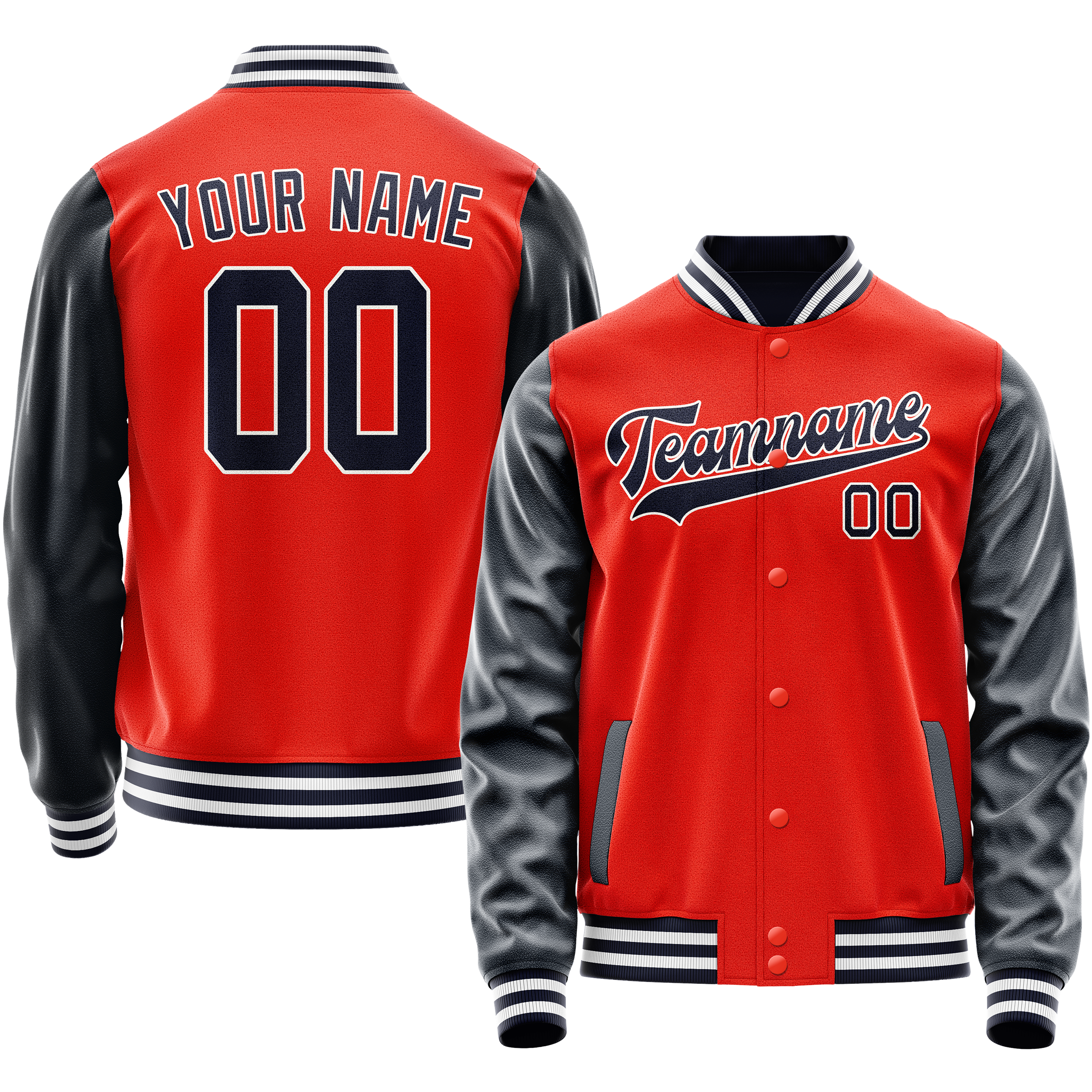 Custom Orange Navy Solid Color Varsity Letterman Jacket JA02240617XE353
