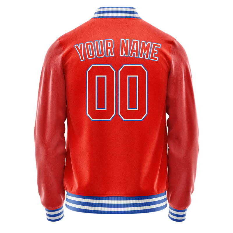 Custom Orange White Solid Color Varsity Letterman Jacket JA02240617XE335