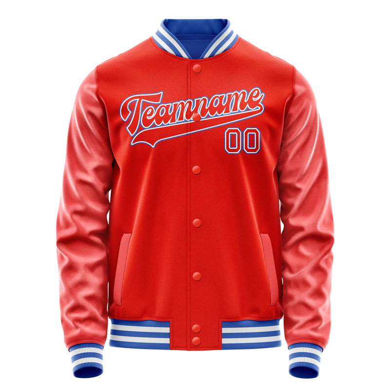 Custom Orange White Solid Color Varsity Letterman Jacket JA02240617XE335