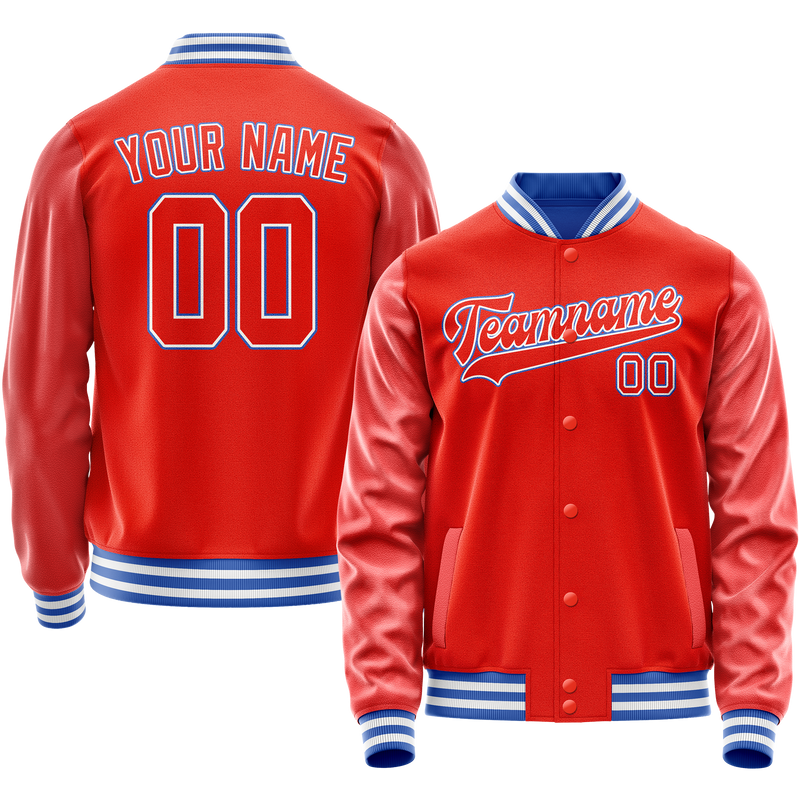 Custom Orange White Solid Color Varsity Letterman Jacket JA02240617XE335
