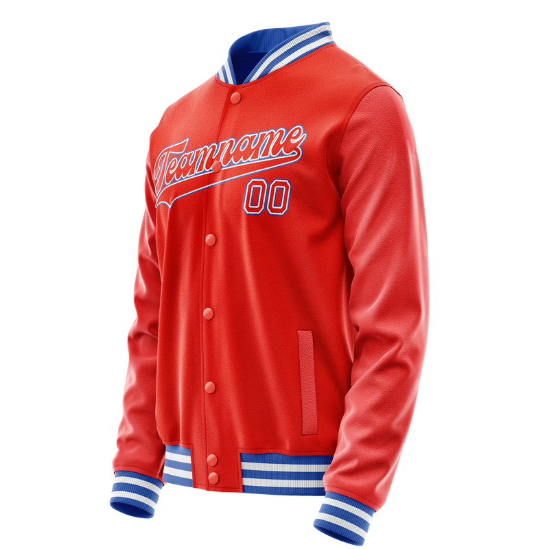 Custom Orange White Solid Color Varsity Letterman Jacket JA02240617XE335