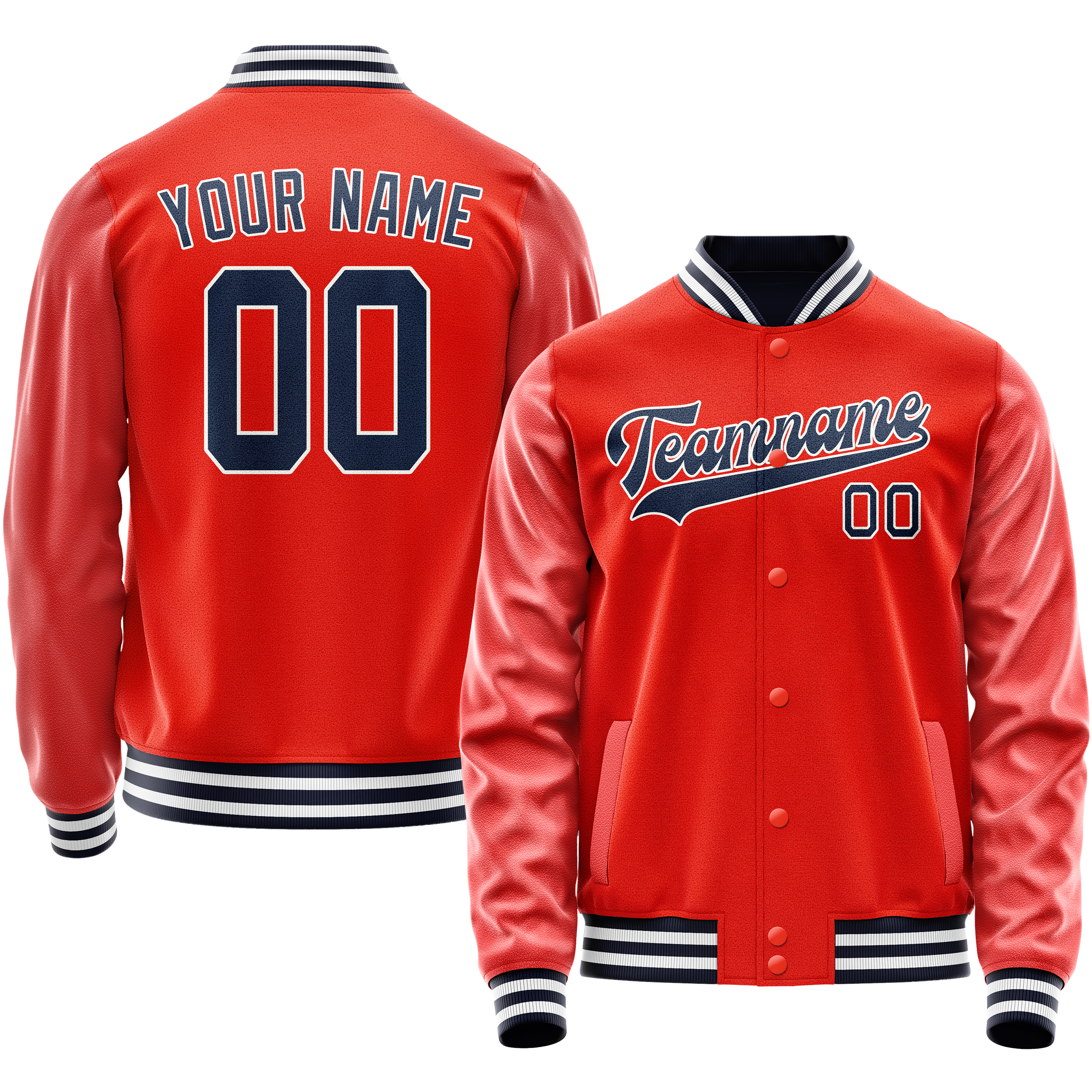 Custom Orange Navy Solid Color Varsity Letterman Jacket JA02240617XE328