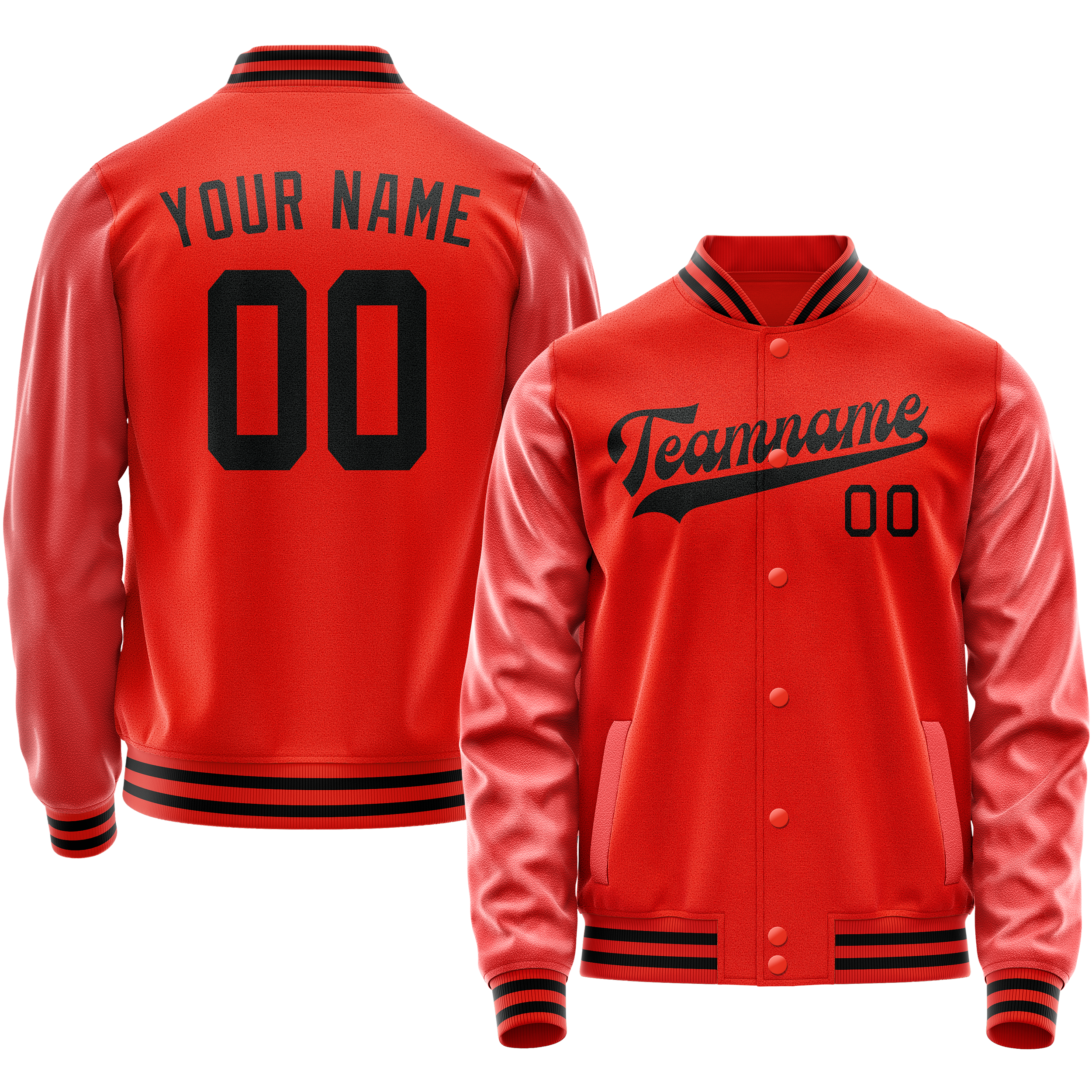 Custom Orange Black Solid Color Varsity Letterman Jacket JA02240617XE342