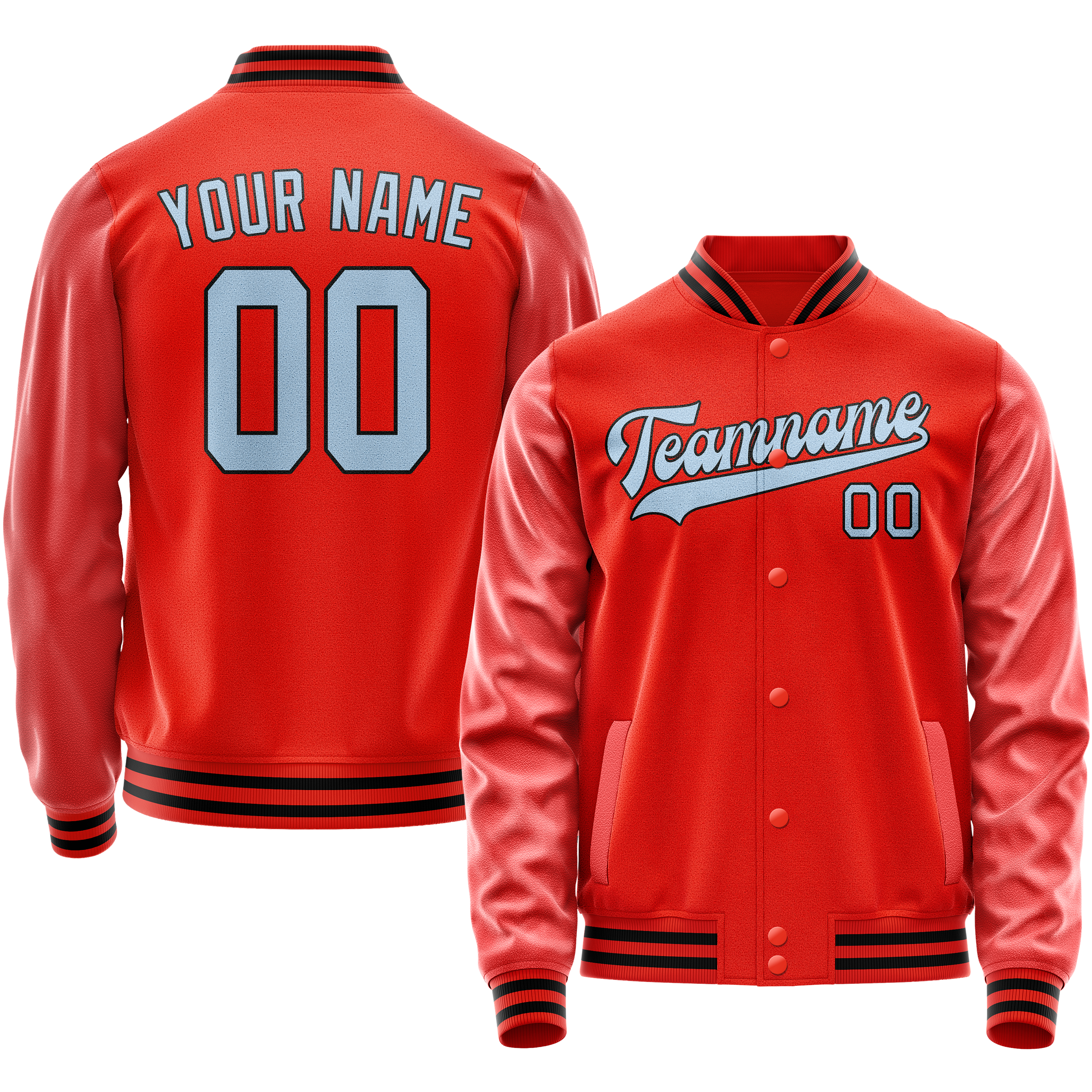 Custom Orange Light-Blue Solid Color Varsity Letterman Jacket JA02240617XE334