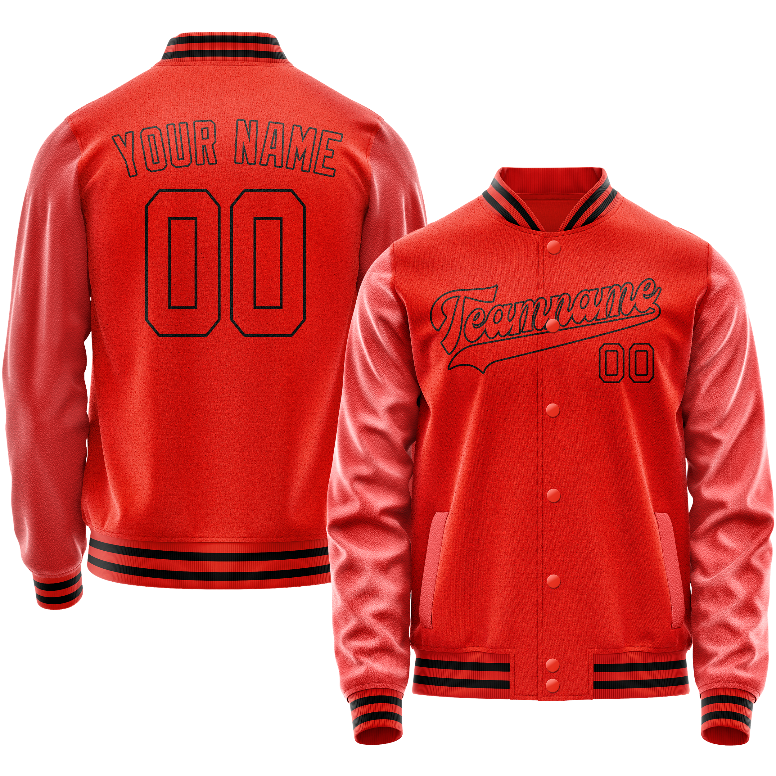 Custom Orange Black Solid Color Varsity Letterman Jacket JA02240617XE349