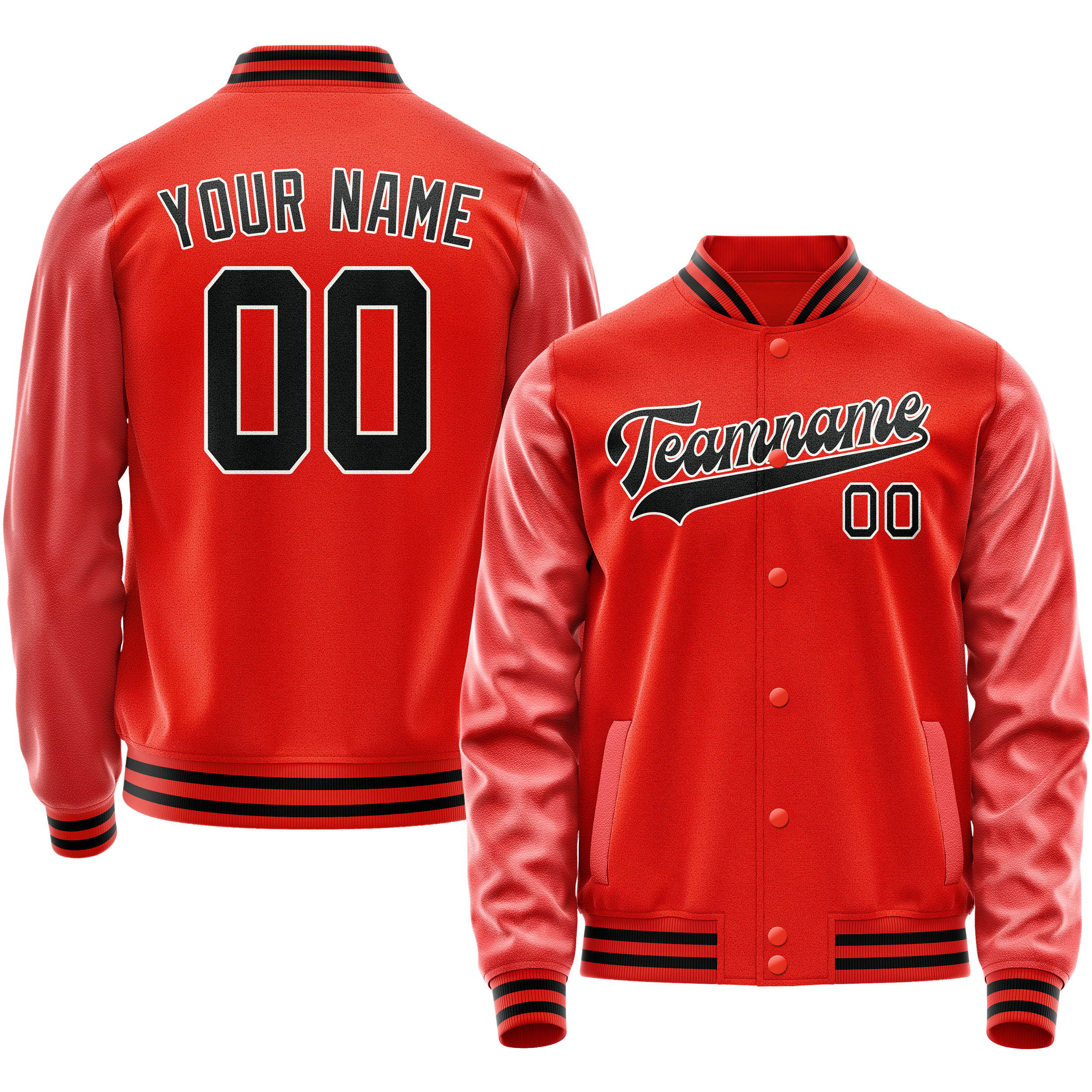 Custom Orange Black Solid Color Varsity Letterman Jacket JA02240617XE350