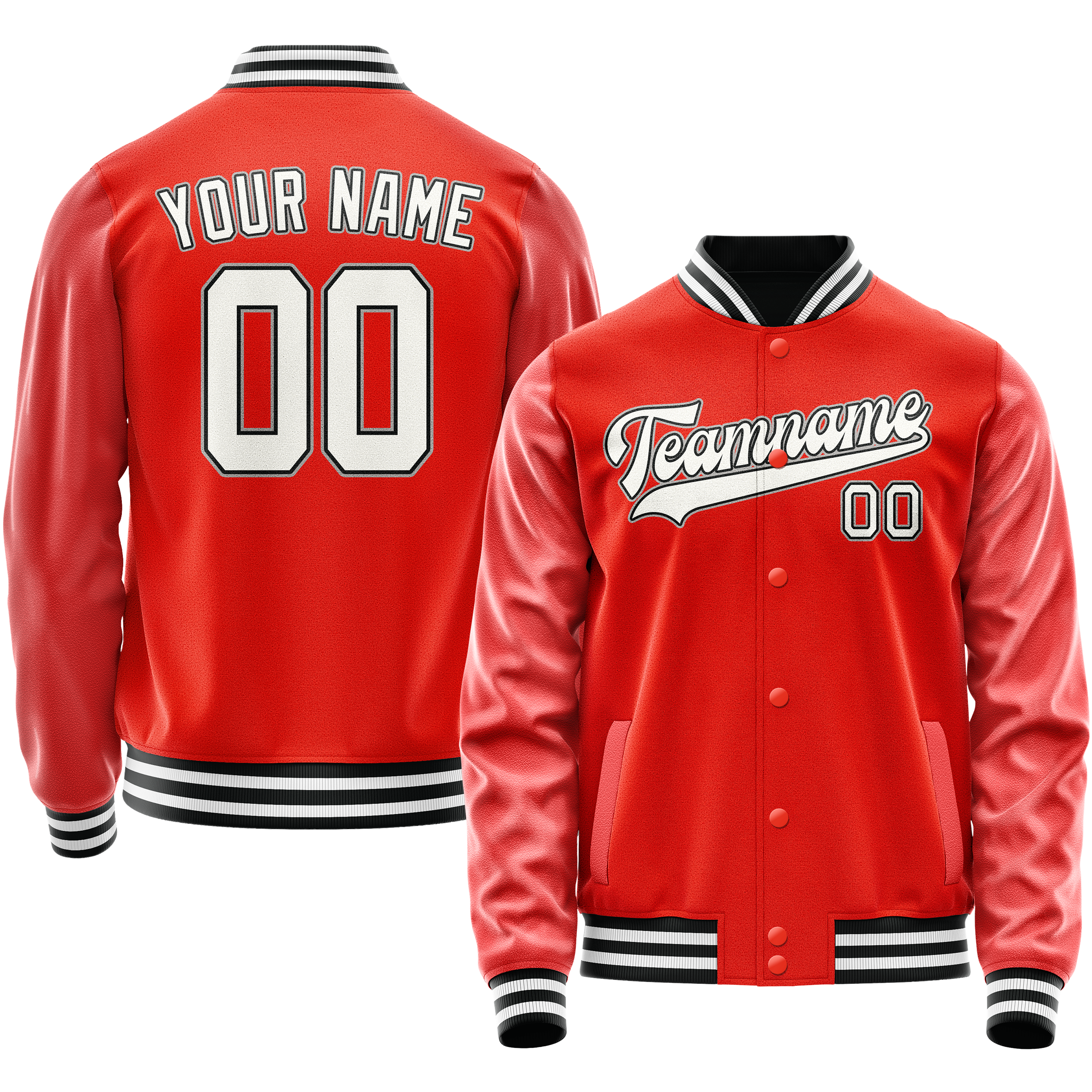 Custom Orange White Solid Color Varsity Letterman Jacket JA02240617XE346