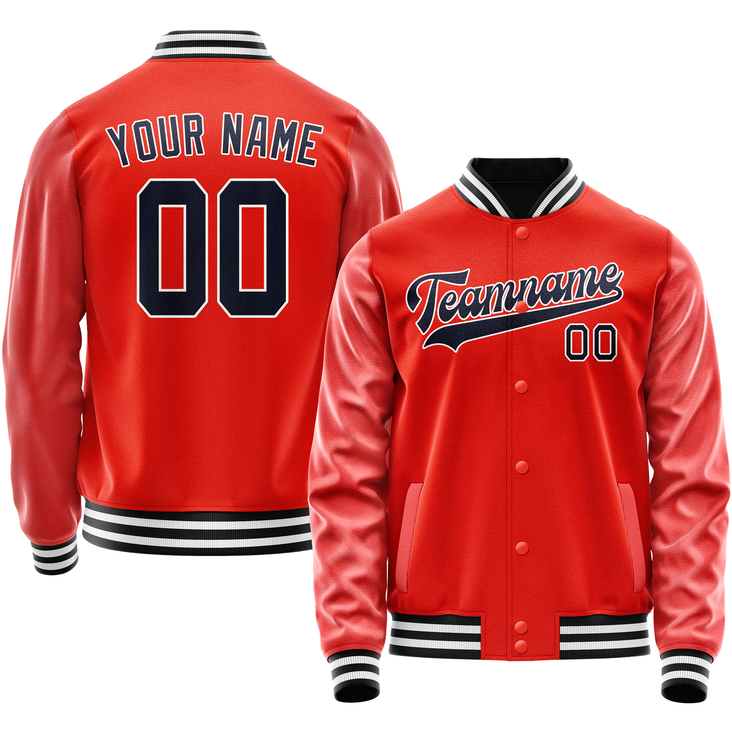 Custom Orange Black Solid Color Varsity Letterman Jacket JA02240617XE330