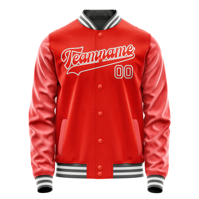 Custom Orange Gray Solid Color Varsity Letterman Jacket JA02240617XE343
