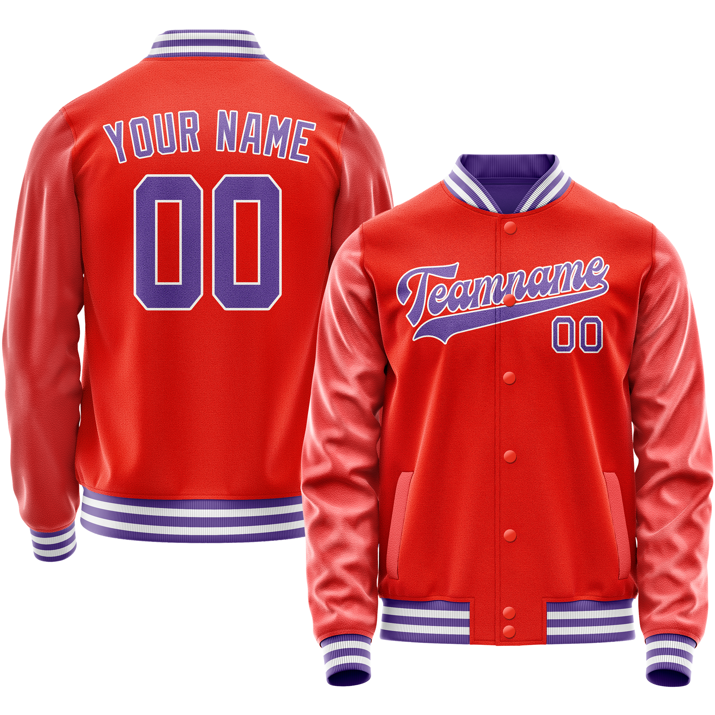Custom Orange Purple Solid Color Varsity Letterman Jacket JA02240617XE336