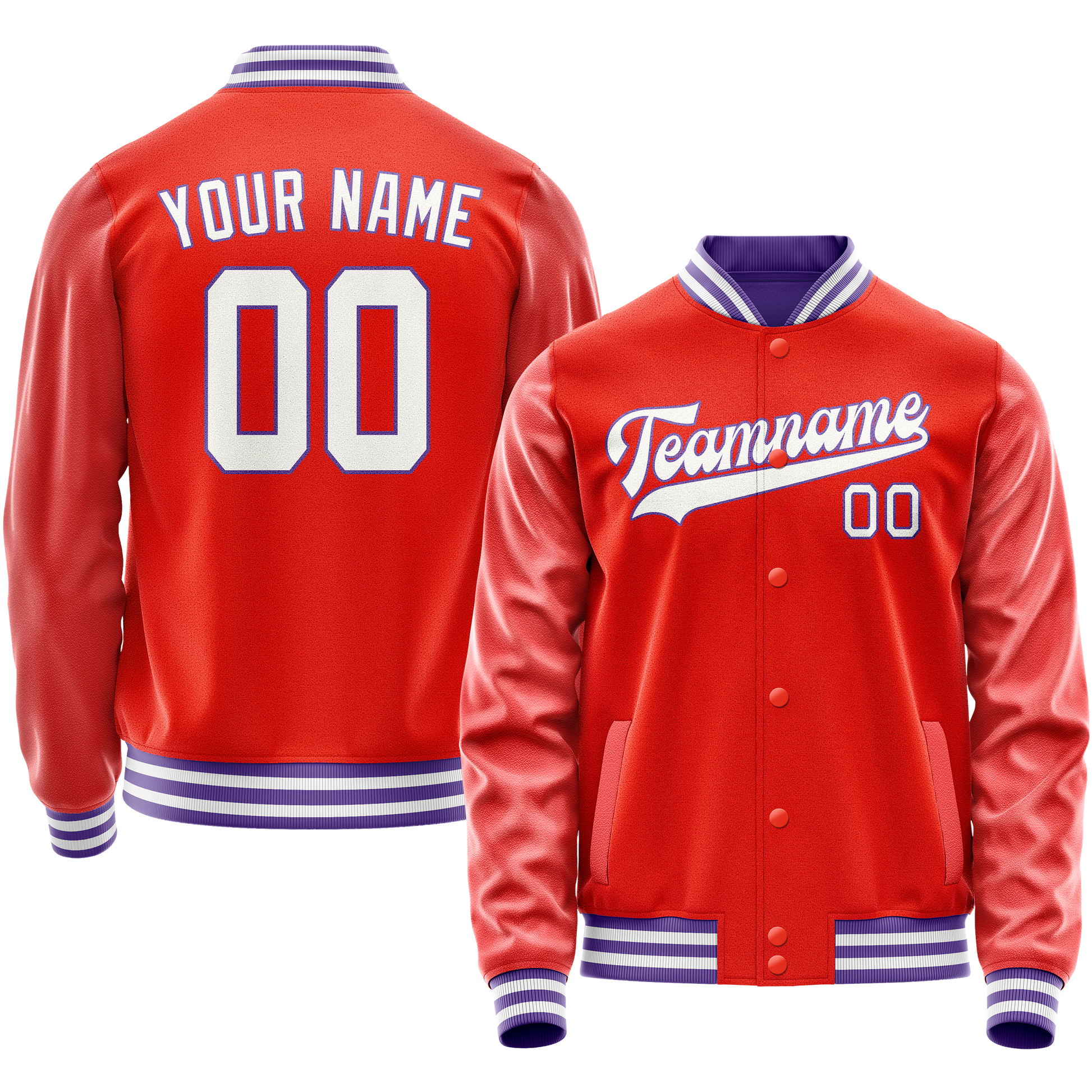 Custom Orange White Solid Color Varsity Letterman Jacket JA02240617XE344