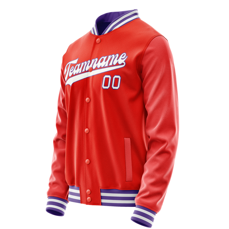 Custom Orange White Solid Color Varsity Letterman Jacket JA02240617XE344