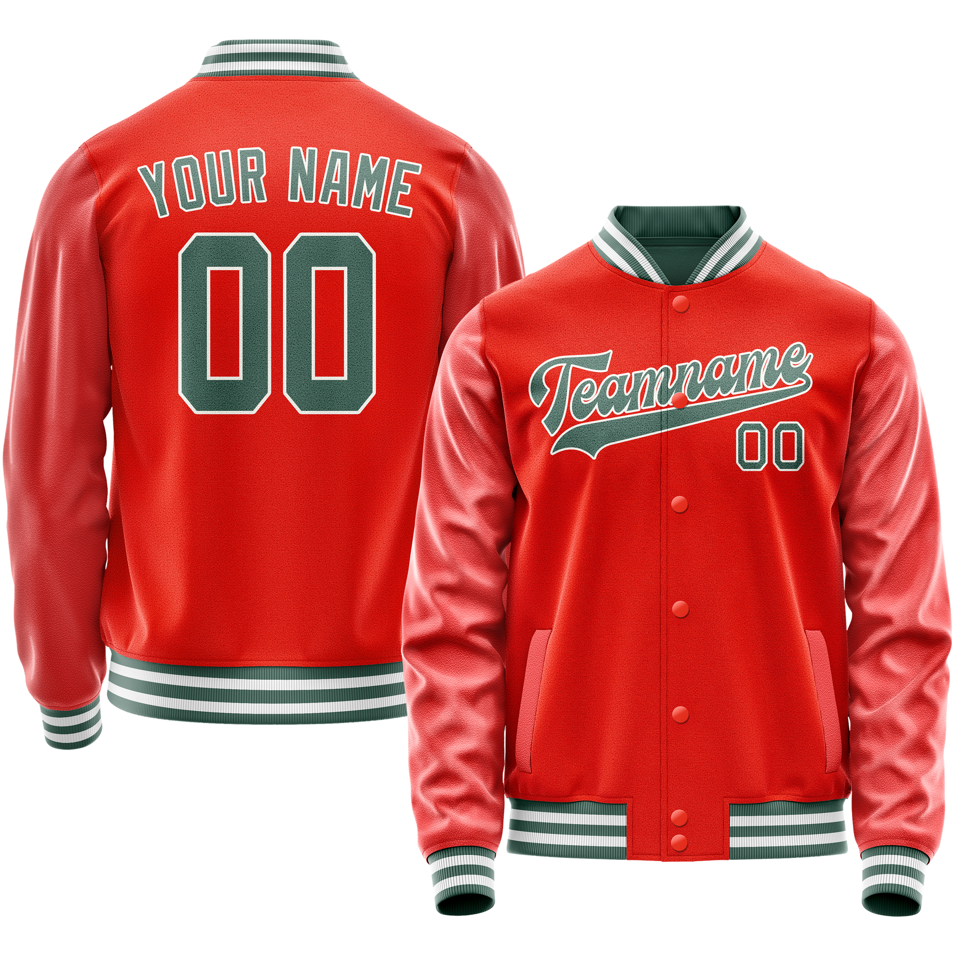 Custom Orange Teal Solid Color Varsity Letterman Jacket JA02240617XE331